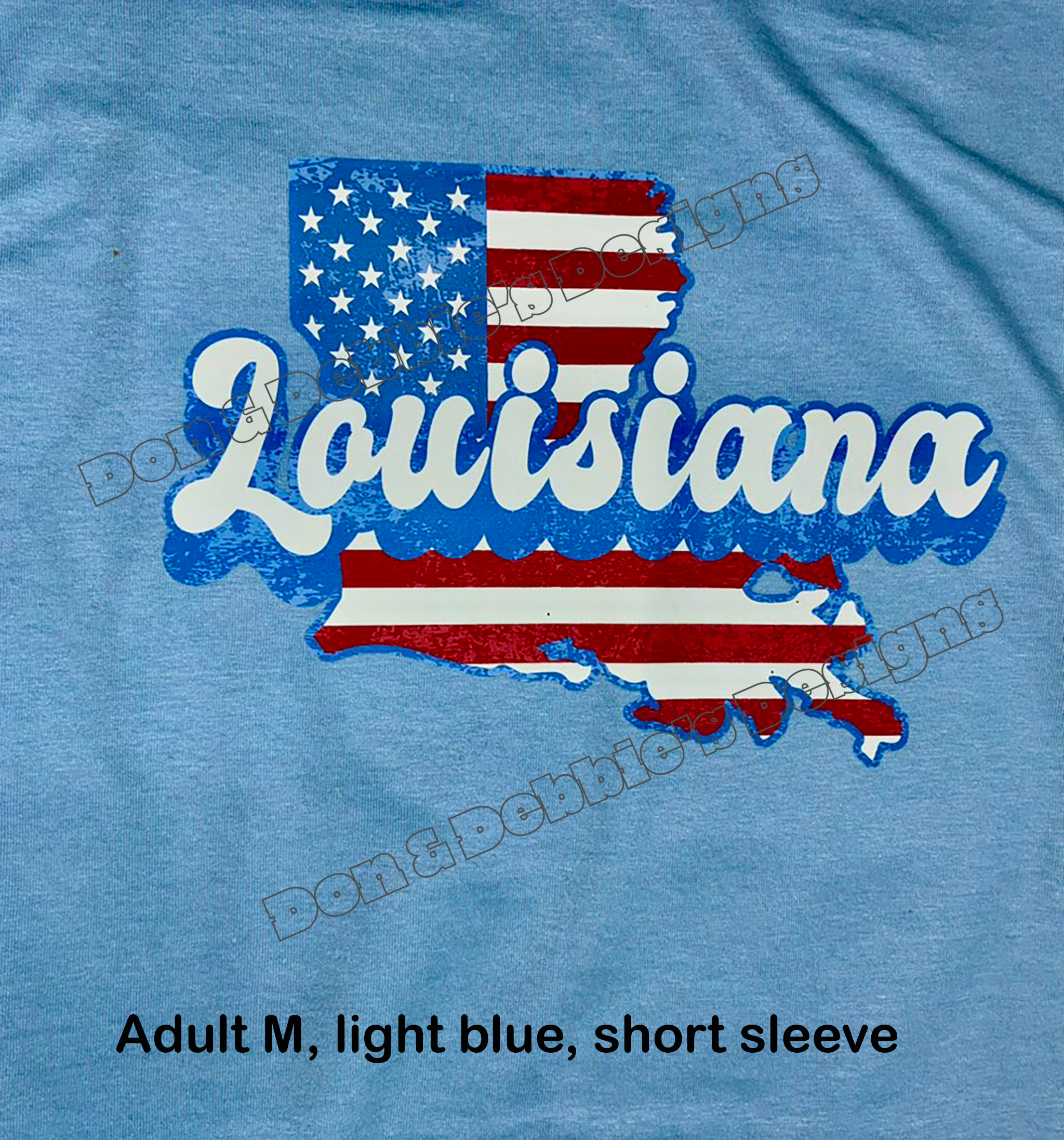 Red, White & Bayou Louisiana Tee – Adult M (Light Blue) ⚜️❤️