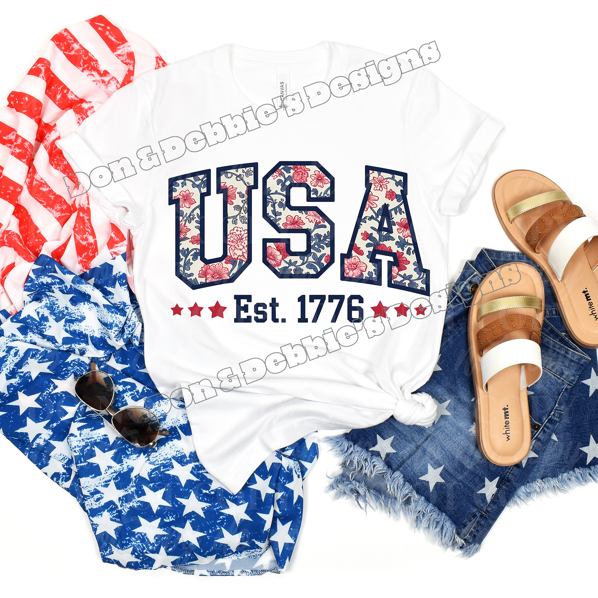 USA Est. 1776 Patriotic Floral T-Shirt