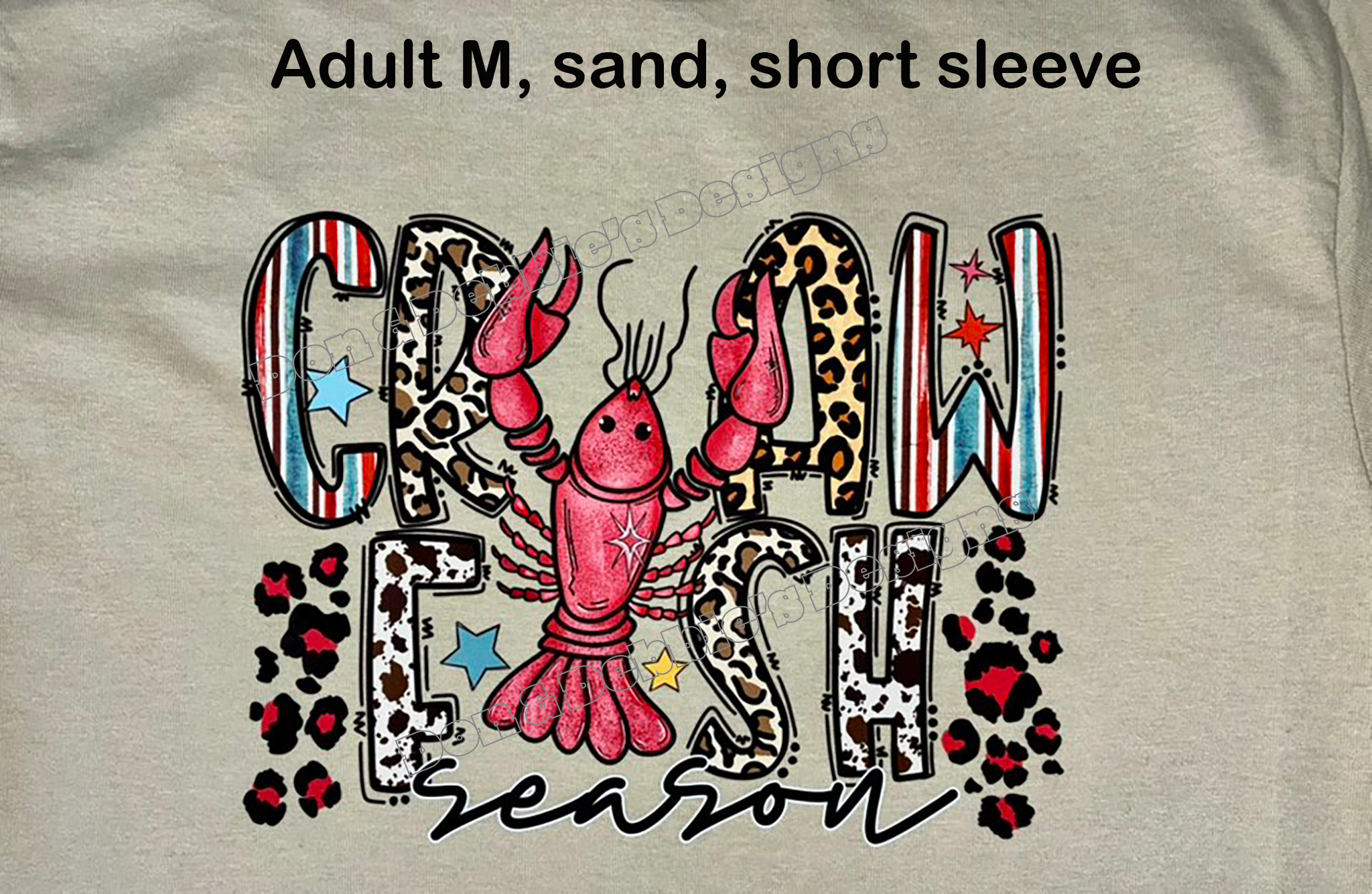 🦞 “Crawfish Season” Animal Print Tee – Unisex Gildan Tee, Adult M (Sand) 🌟