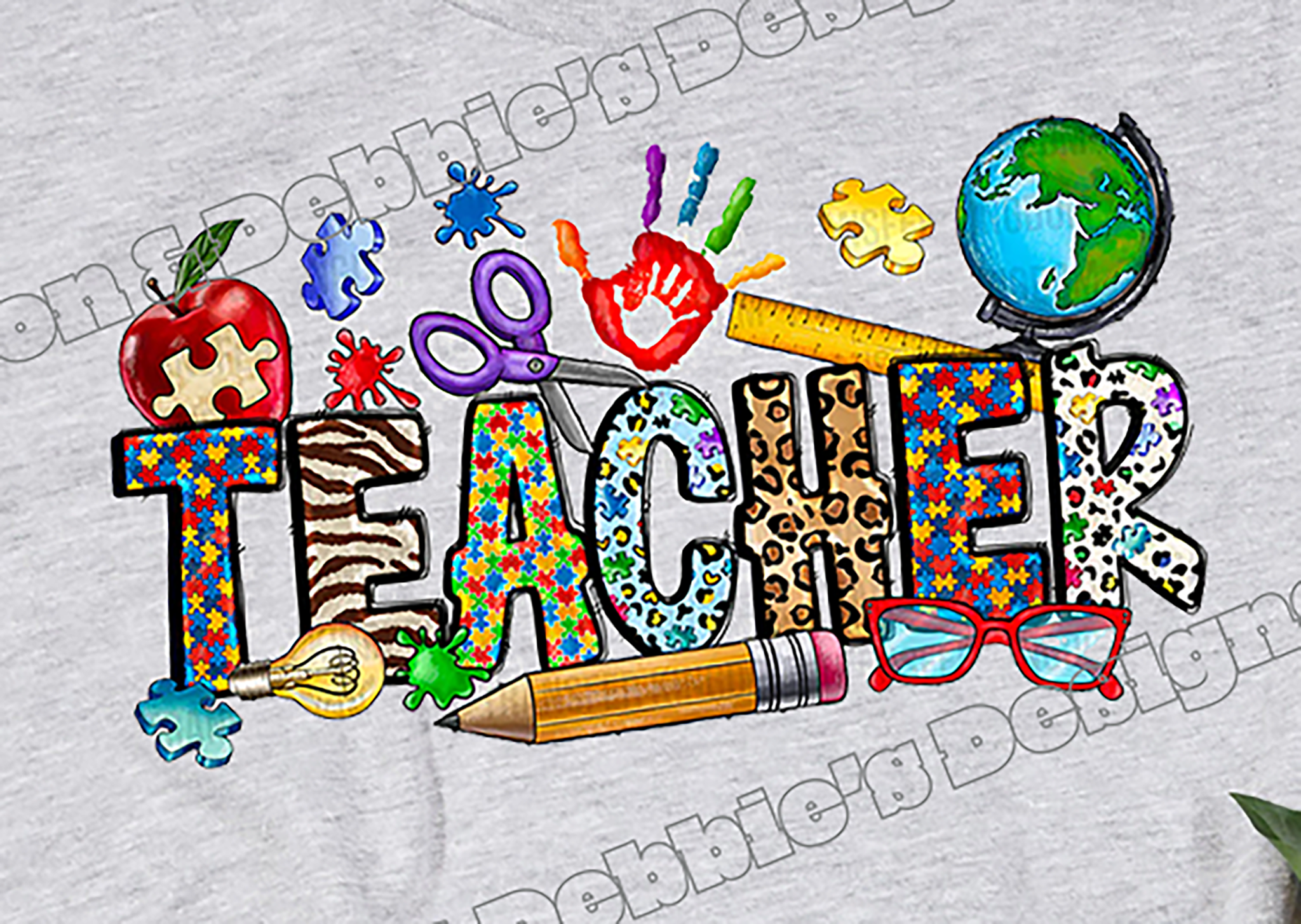 🍎 Colorful Teacher DTF T-Shirt | Autism Awareness Inspired Design 🧩