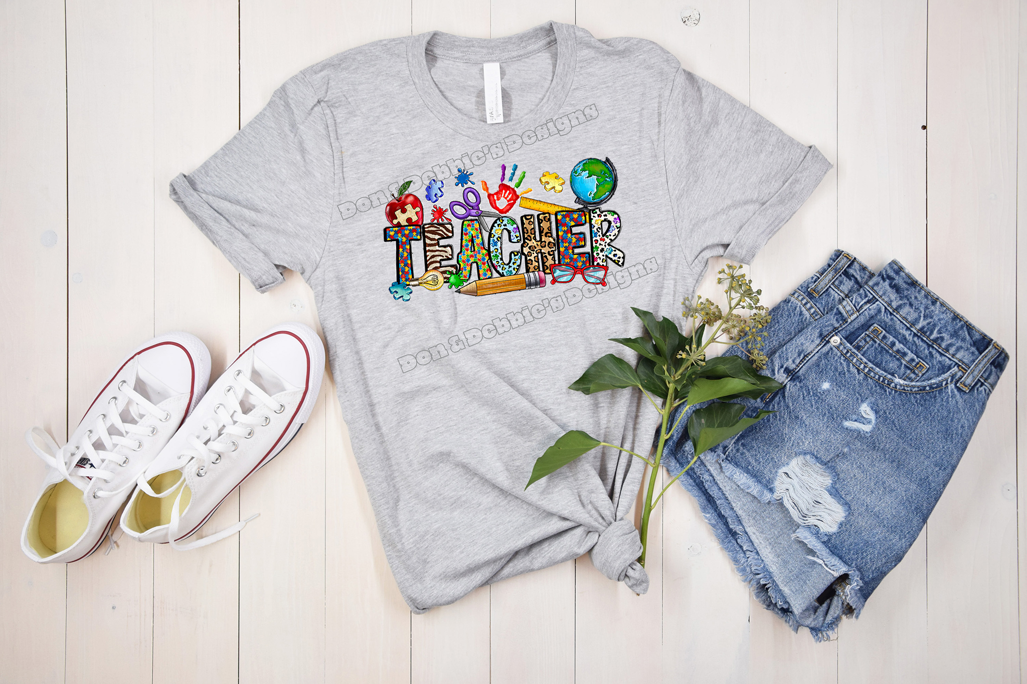 🍎 Colorful Teacher DTF T-Shirt | Autism Awareness Inspired Design 🧩
