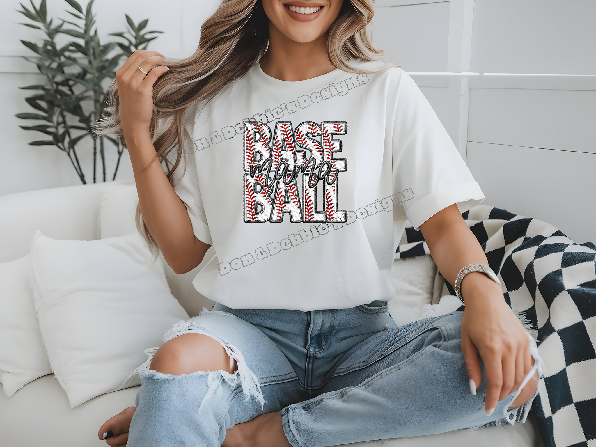 ⚾ BASEBALL mama Faux  embroidery Tee 💕
