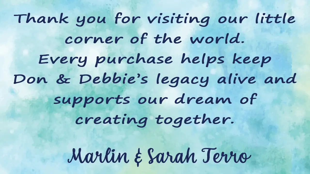 Blue watercolor background with white text and green accents.