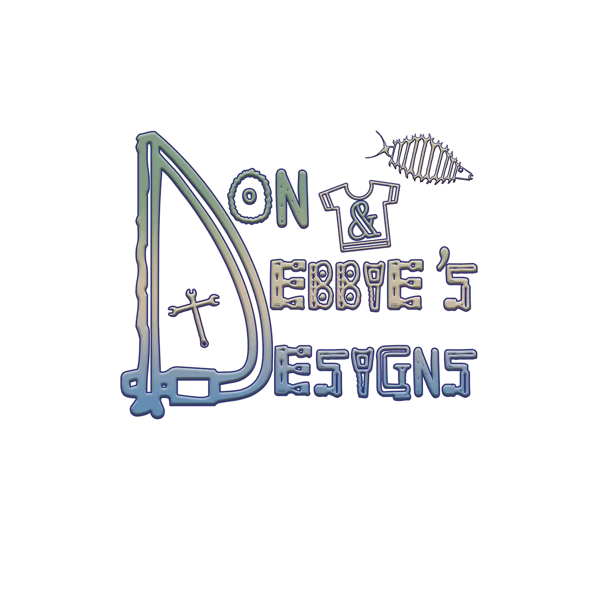 Blue and white embroidered patch with a sewing needle, thread spool, and t-shirt design.