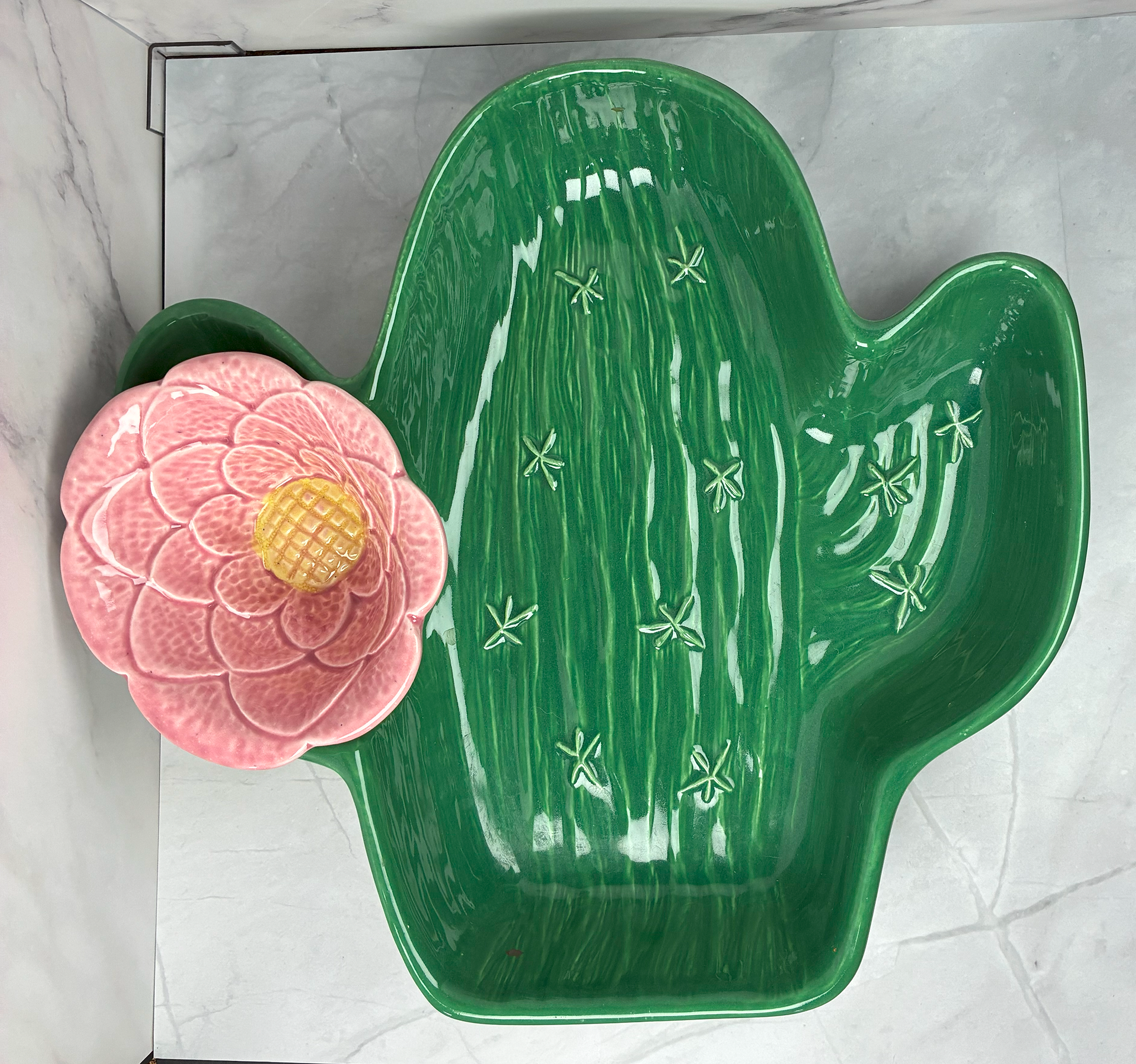 🌵 Vintage Treasure Craft Cactus Chip & Dip Platter – 1980s 🌸