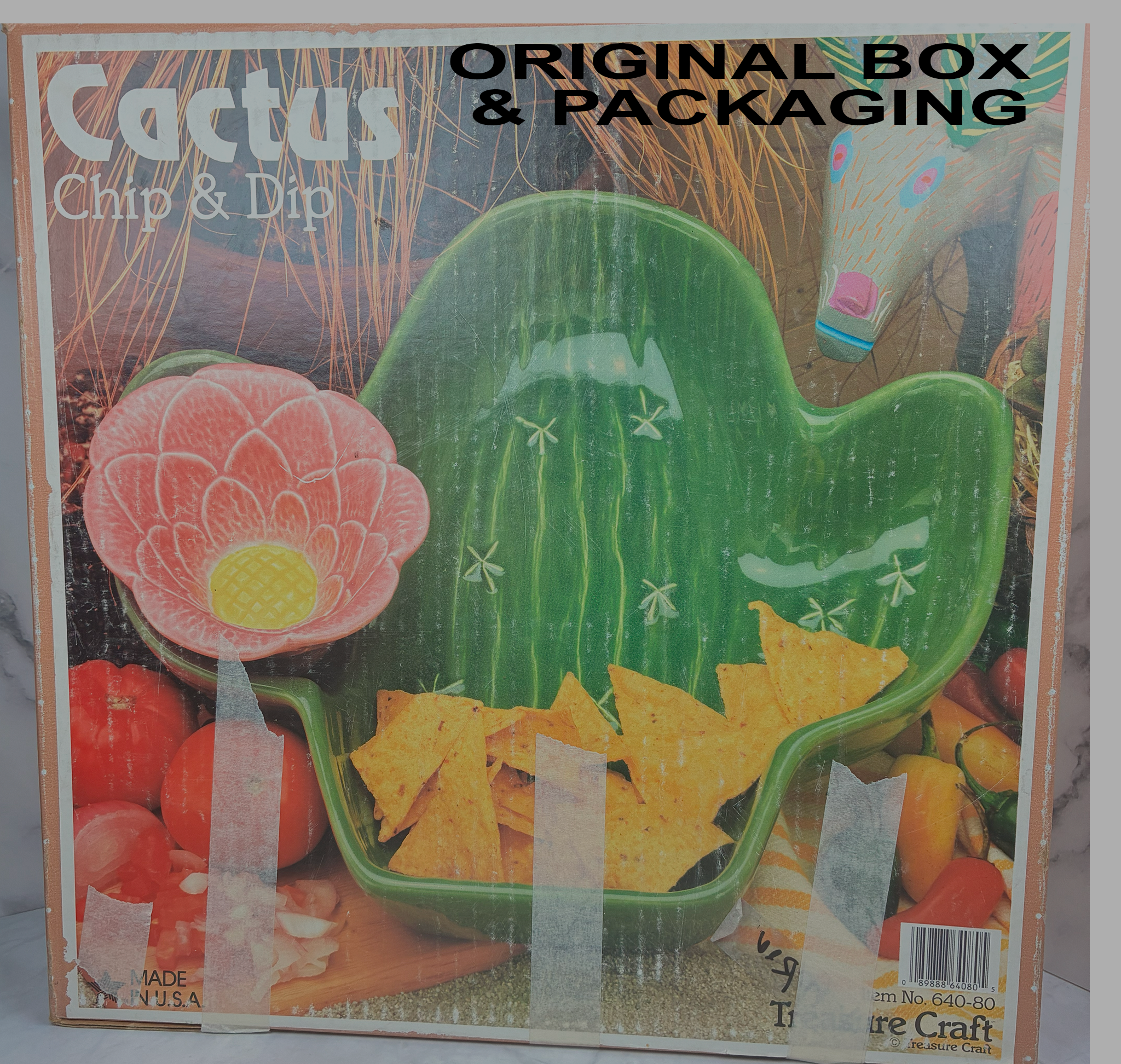 🌵 Vintage Treasure Craft Cactus Chip & Dip Platter – 1980s 🌸