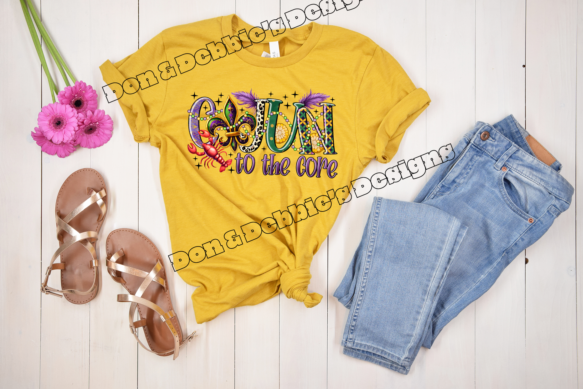 🎭 Cajun to the Core T-Shirt – DTF Design 🦞💜💚💛