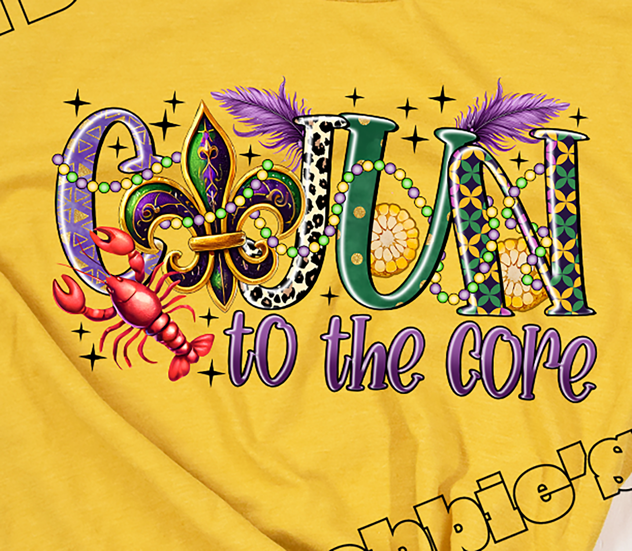 🎭 Cajun to the Core T-Shirt – DTF Design 🦞💜💚💛
