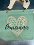 💚🐆 Louisiana Cheetah Heart Tote Bag