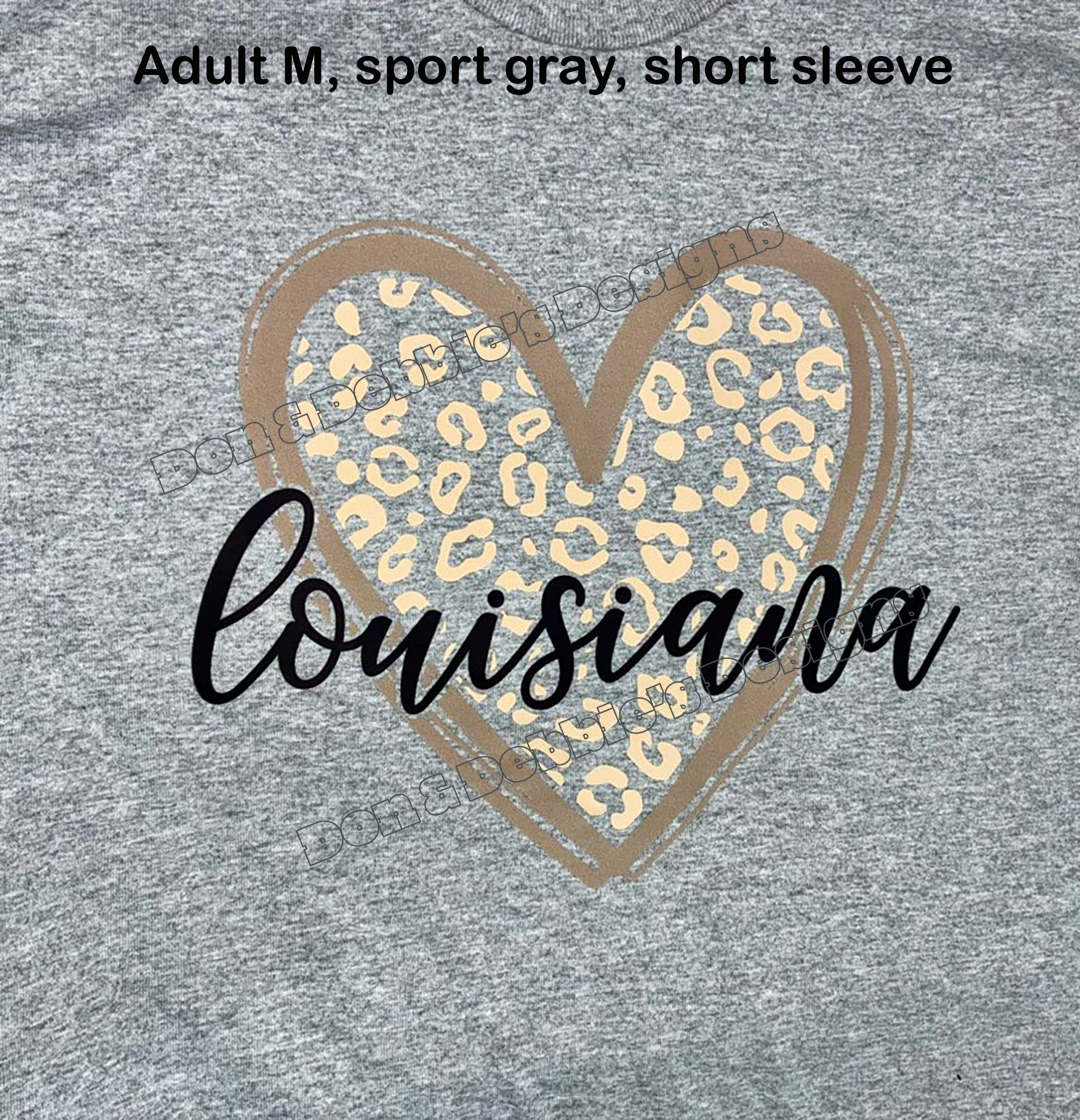 💖 Louisiana Leopard Heart Tee – Unisex Gildan in Sport Gray (M)