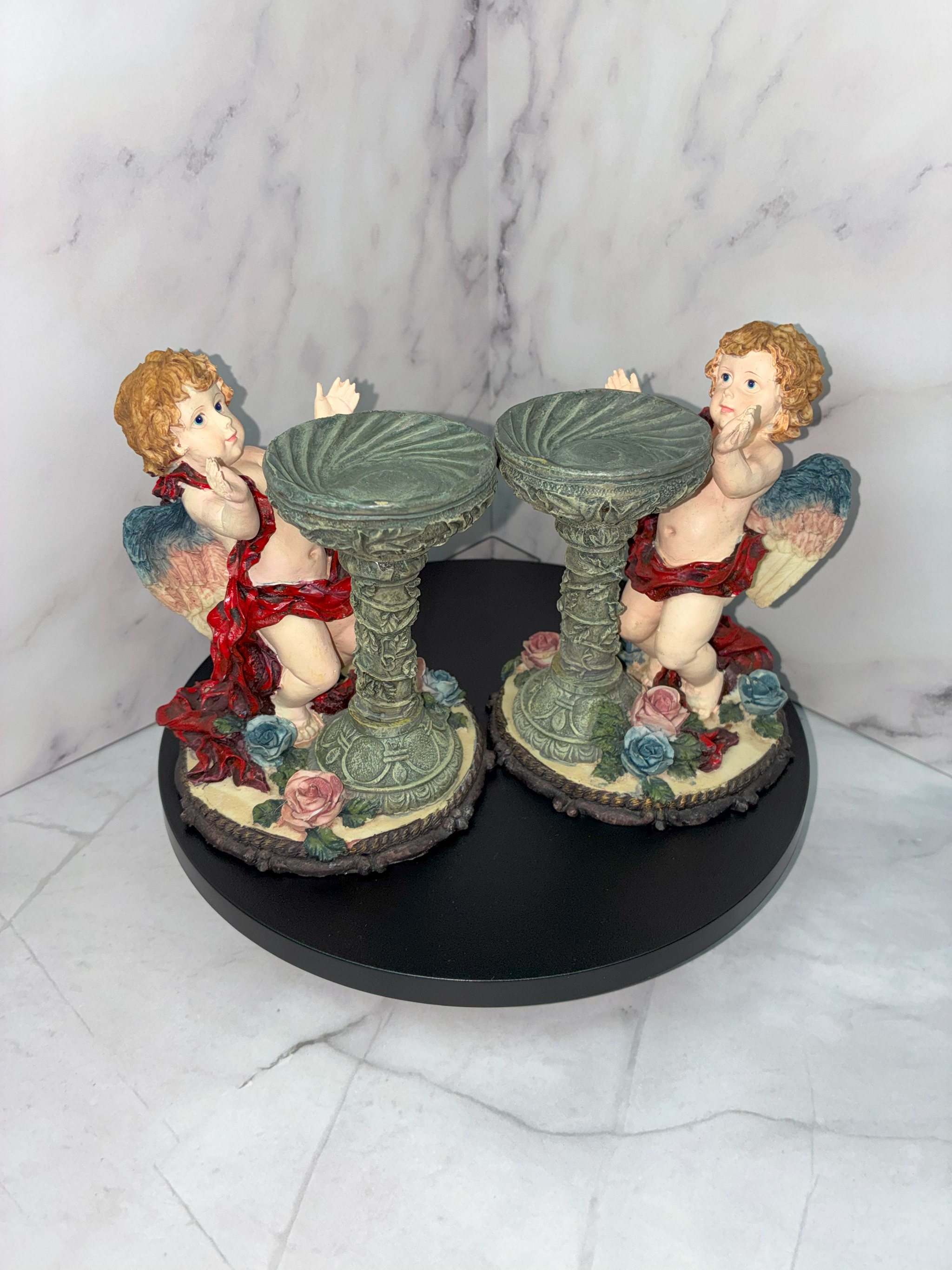 👼 Vintage Cherub Candle Holders (Set of 2) – 1990s Romantic Home Décor 🌹