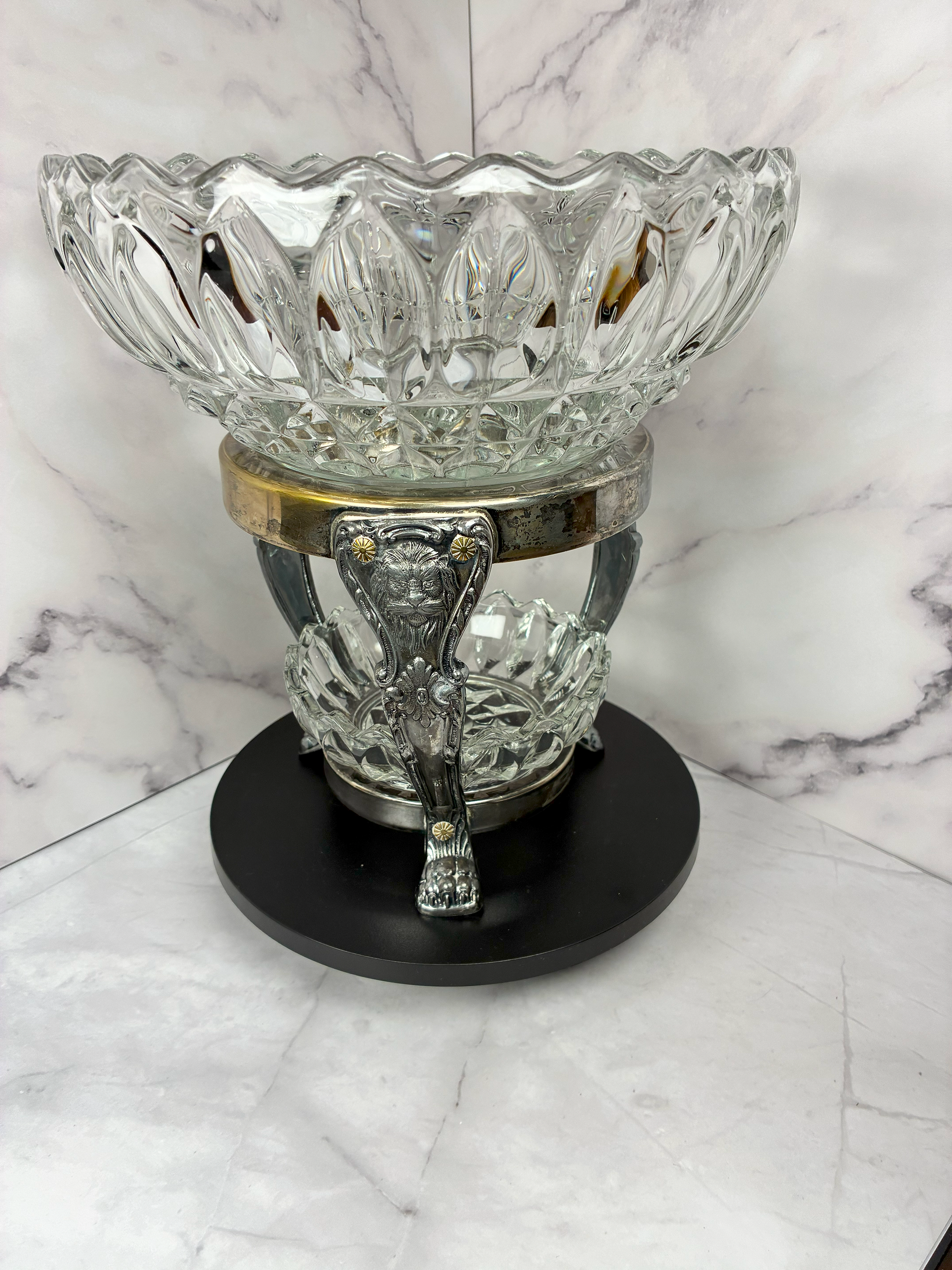 🍇 Mid-Century Silverplate & Crystal Two-Tiered Serving Bowl ✨