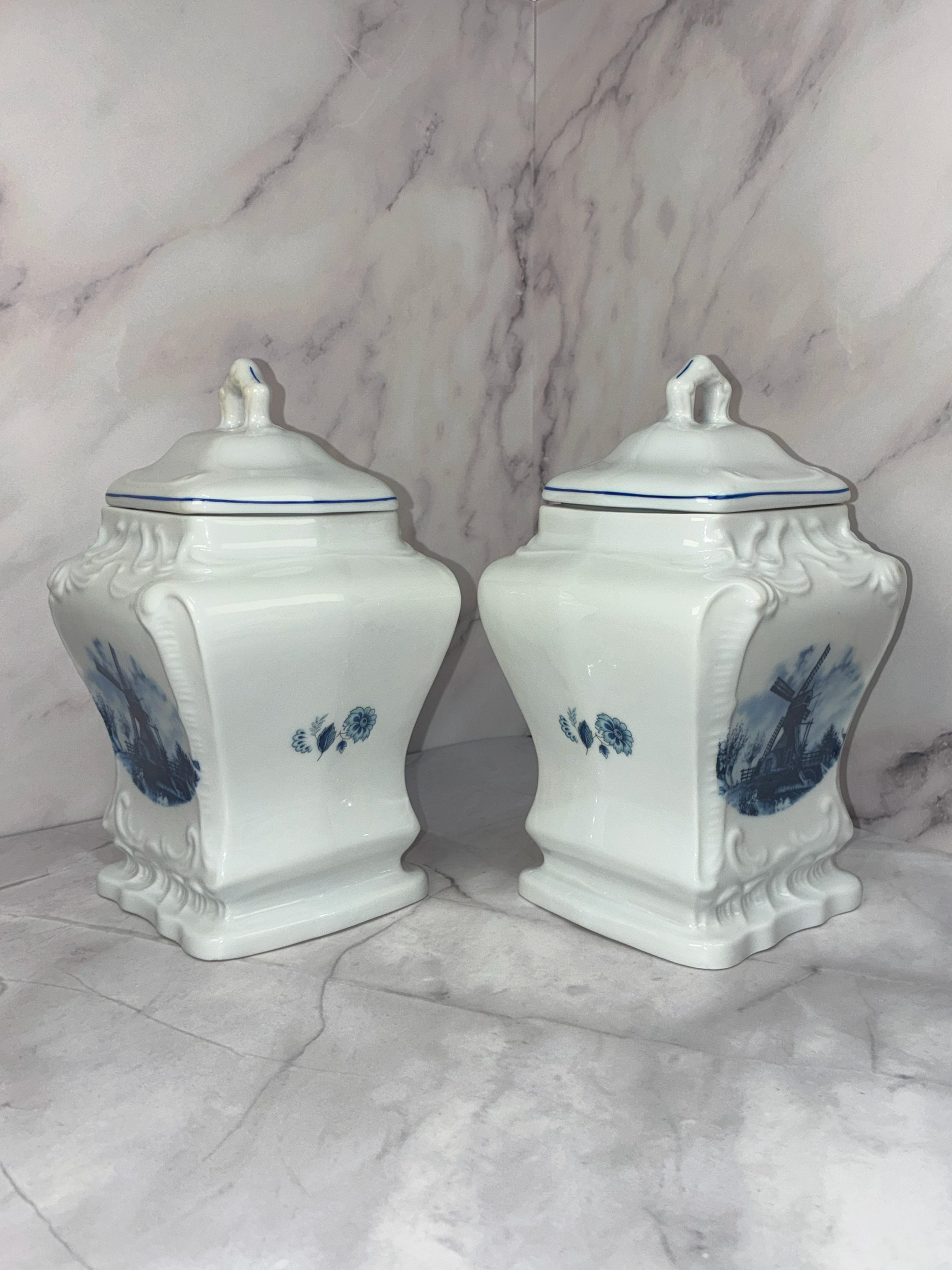 💙 Vintage 1980s Ter Steege Delft Blue Holland Canister Set (4 pcs) 💙
