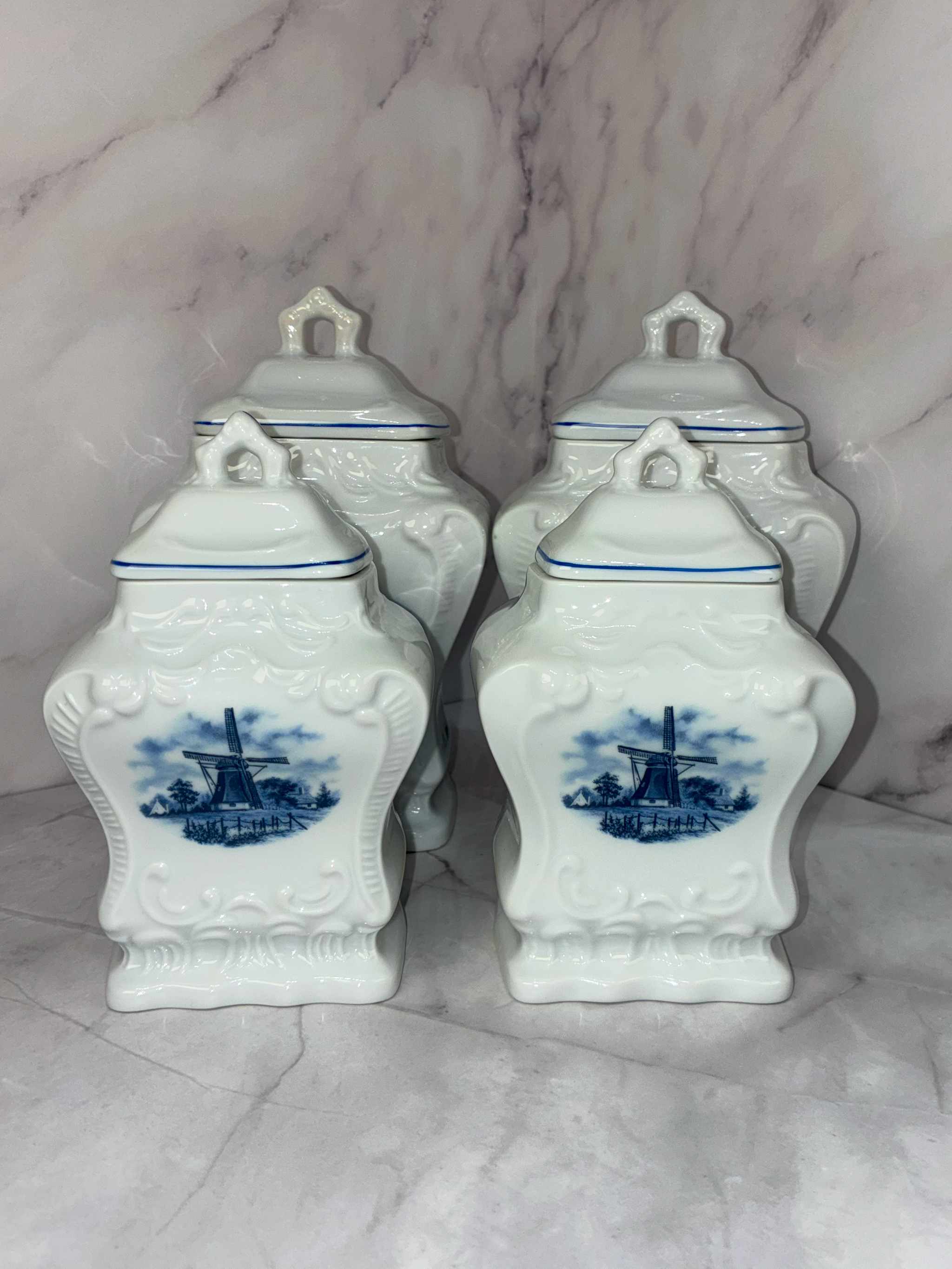 💙 Vintage 1980s Ter Steege Delft Blue Holland Canister Set (4 pcs) 💙