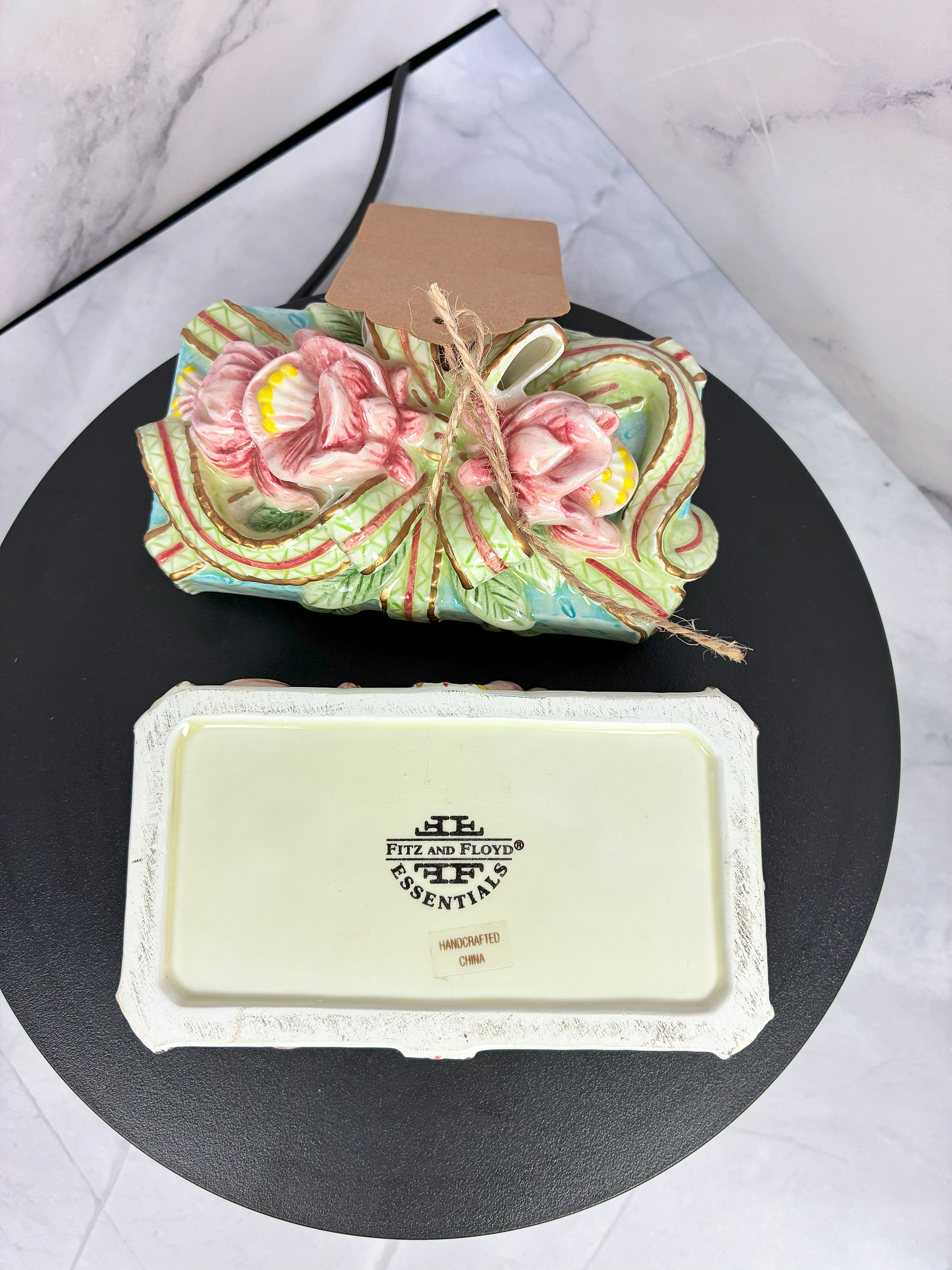 🎁 Vintage Fitz and Floyd Essentials Floral Gift Box Trinket Dish 🎁