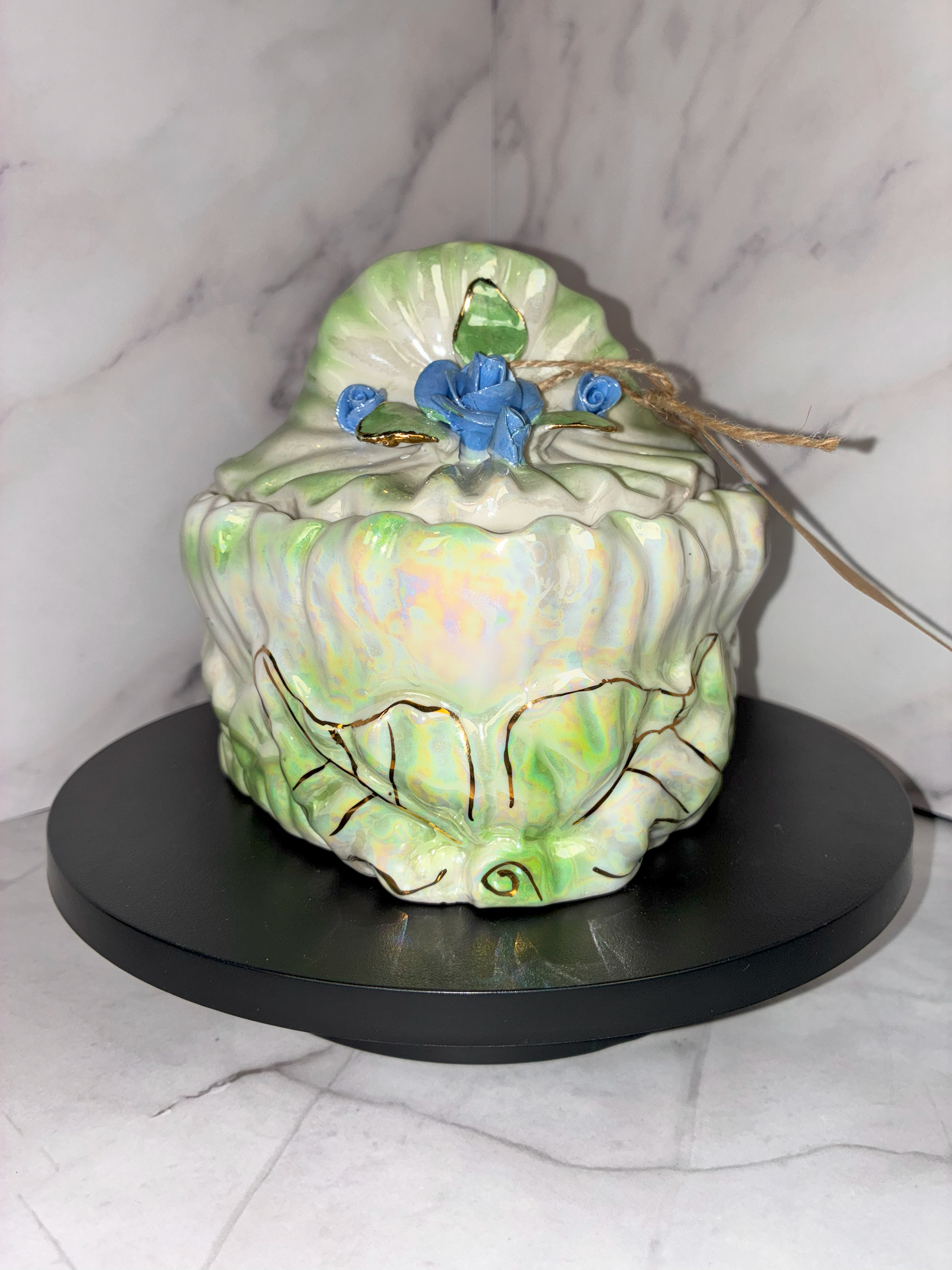 💙 Green & Blue Rose Heart Trinket Bowl – Vintage Porcelain