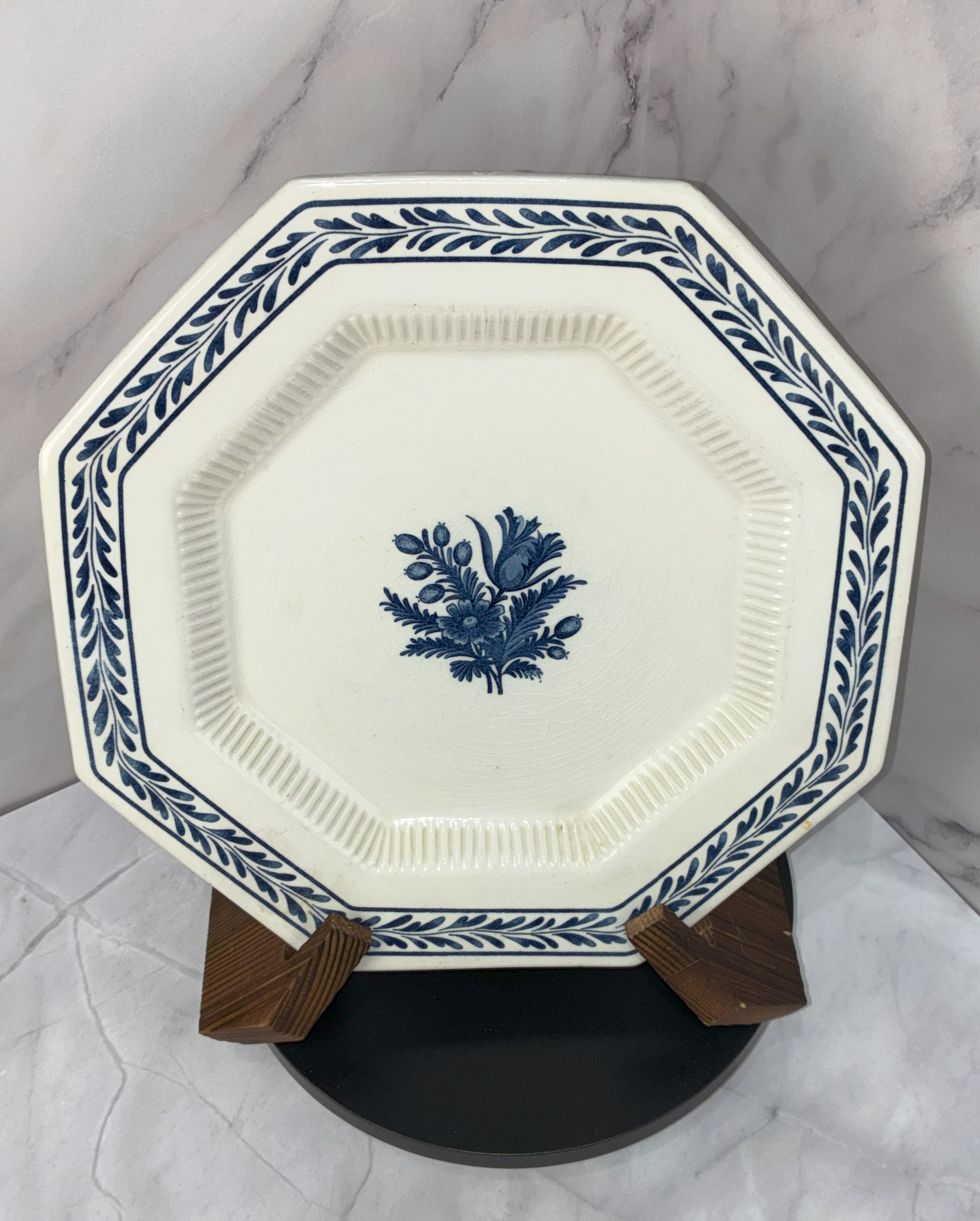 💙 Vintage Independence Ironstone Octagon Plate – Blue Floral (Japan, c. 1970s) ✨