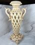 🌸 Elegant Vintage Ivory Lattice Candle Holder with Pink Roses – Romantic Victorian Style (c. 1980s)