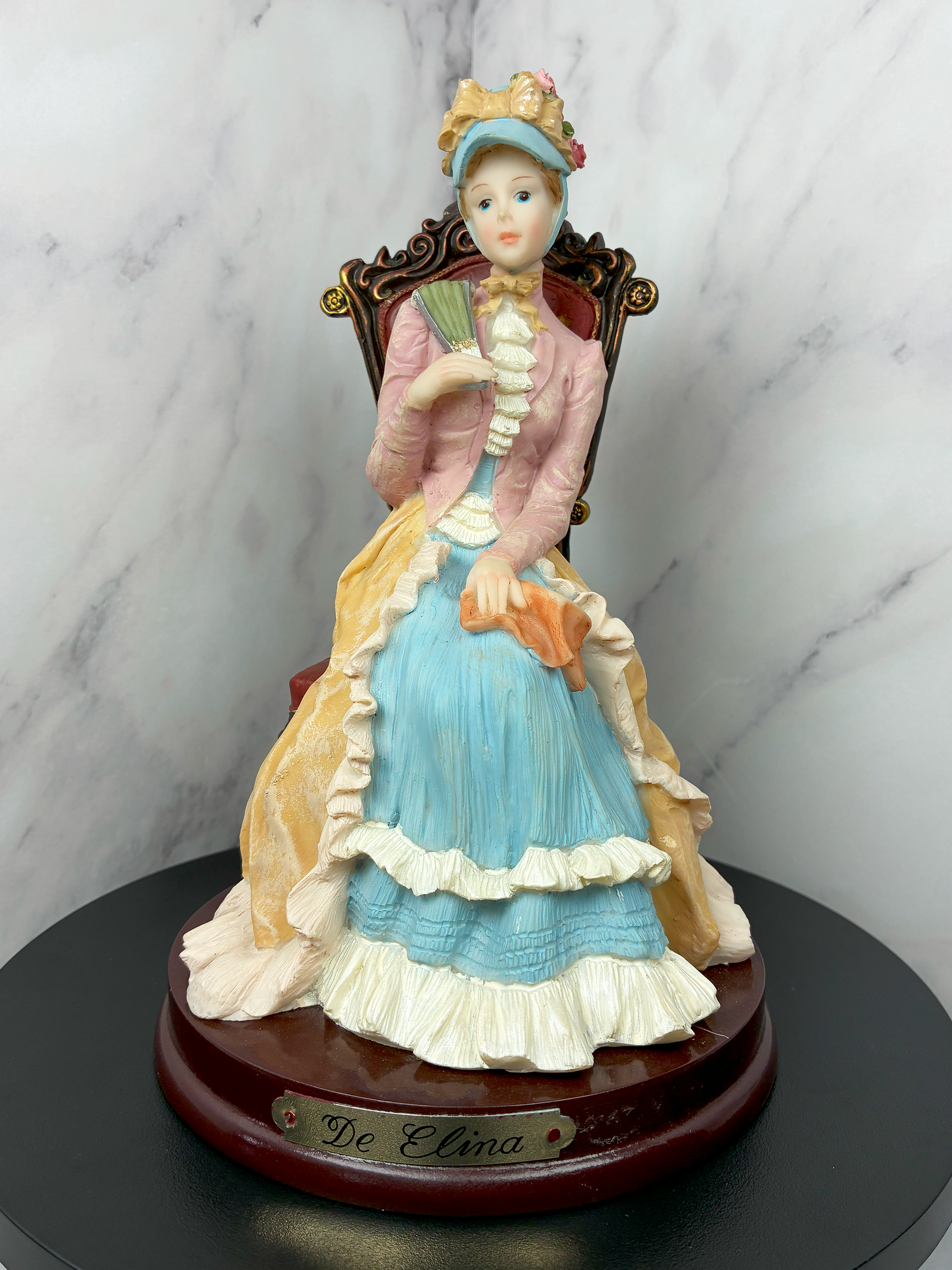 🎀 Vintage De Elina Lady with Fan Figurine (c. 1980s) 🌸