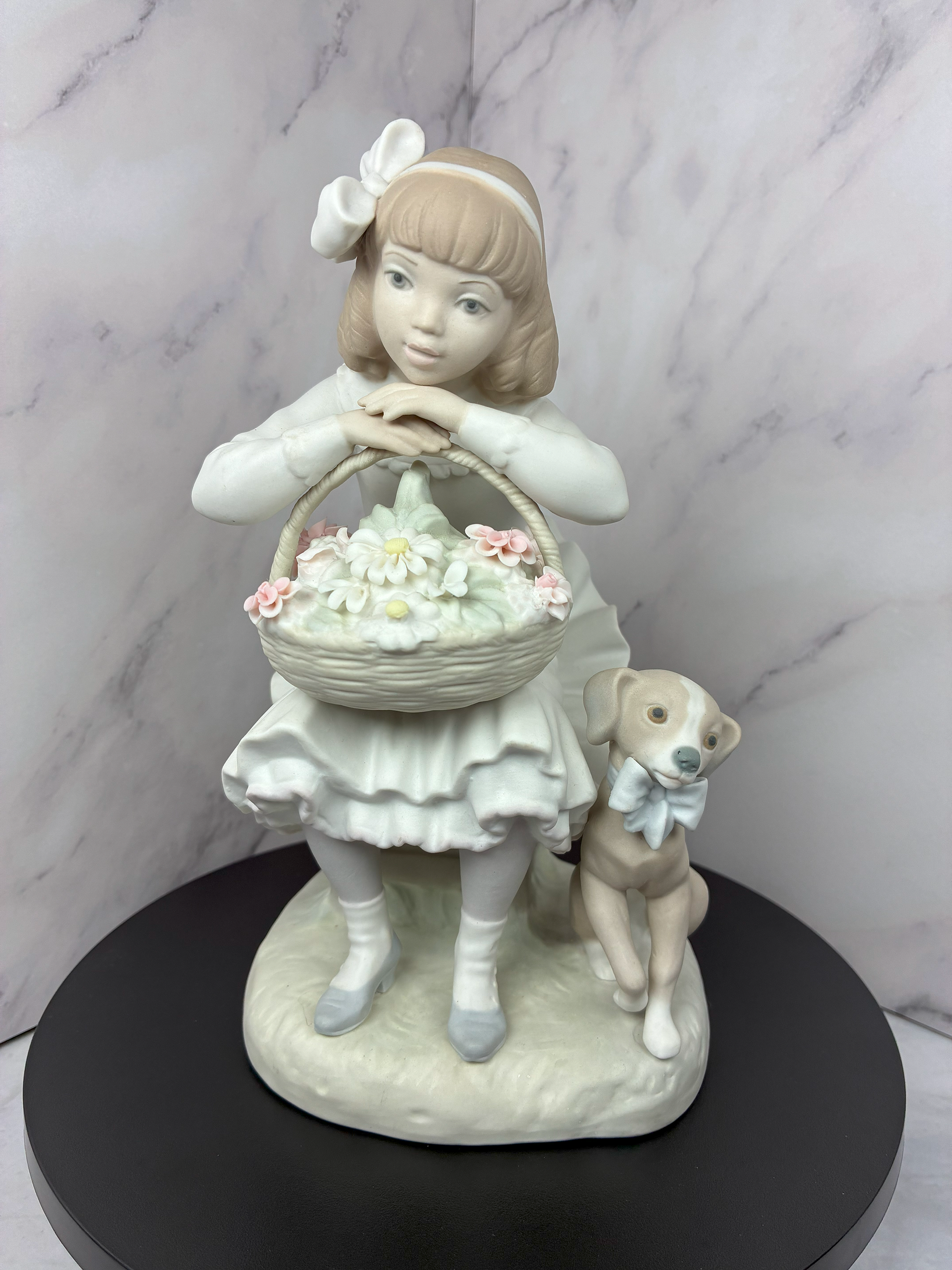 Vintage Lladro "Girl with Basket & Dog" Figurine – Hand Made in Spain, 1980s