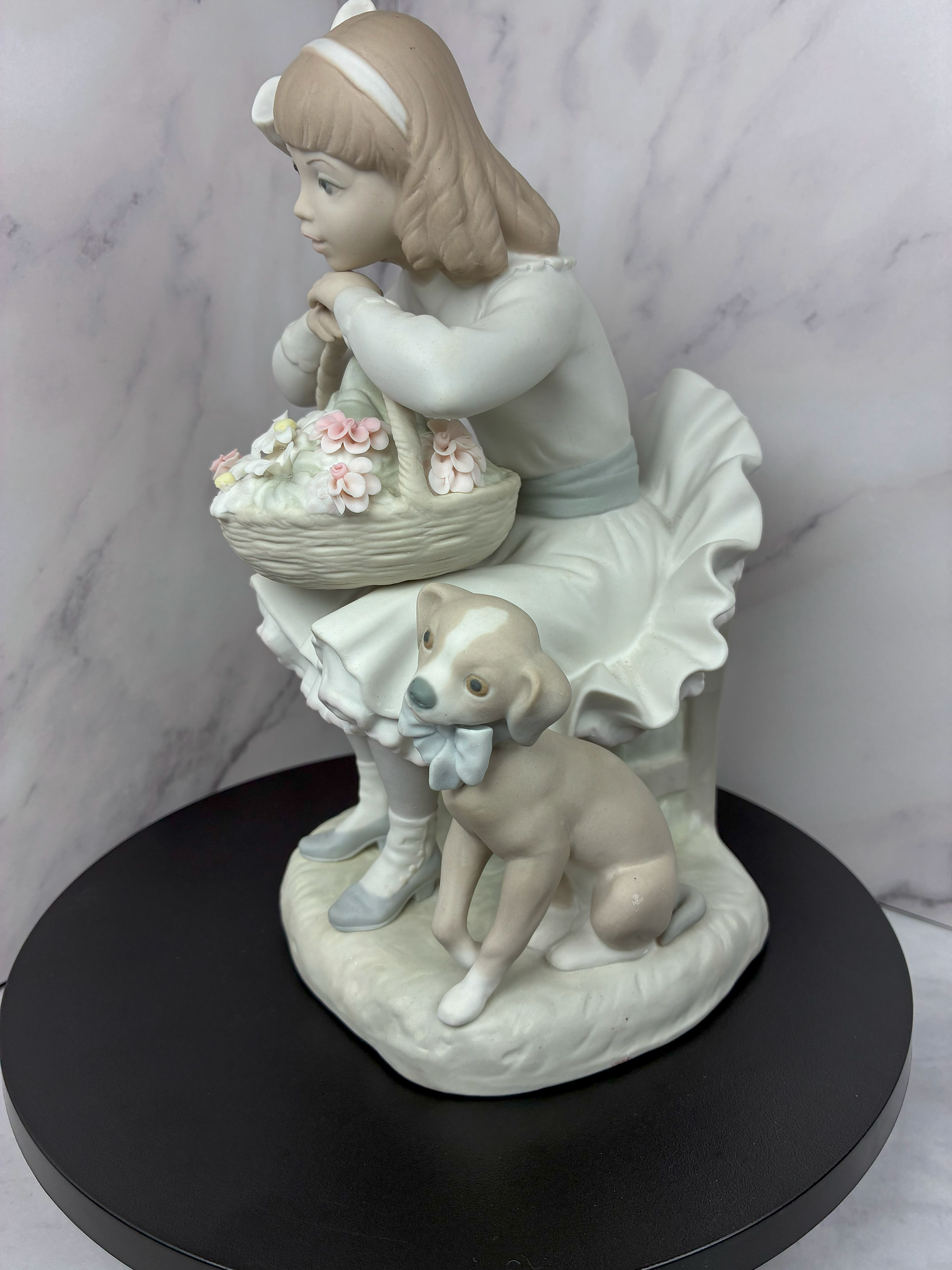 Vintage Lladro "Girl with Basket & Dog" Figurine – Hand Made in Spain, 1980s