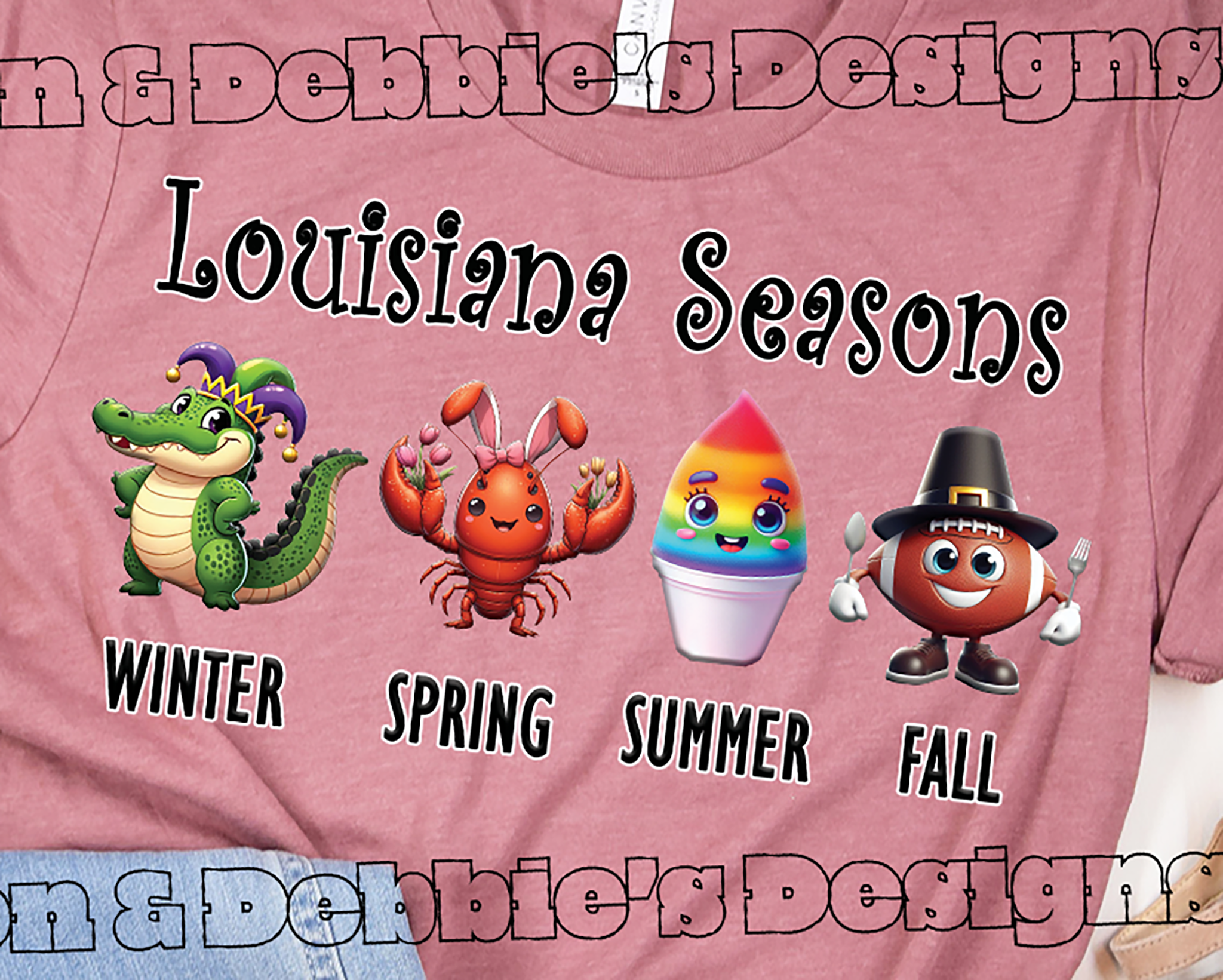 🌞 Louisiana Seasons T-Shirt – DTF Design 🐊🦞🍧🦃