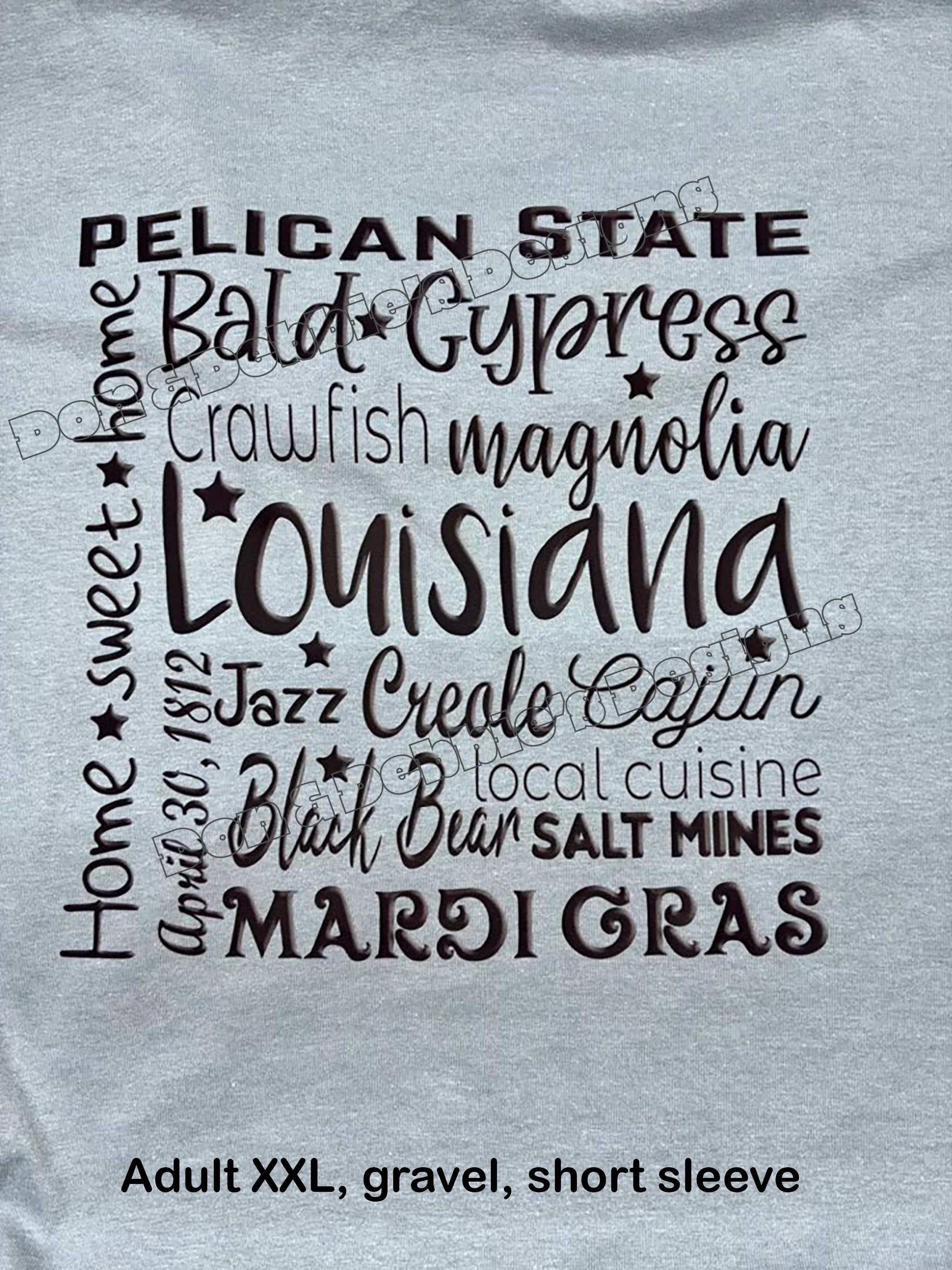 🌟 Louisiana Pride Word Art Tee – Unisex Gildan in Gravel (XXL) 🎷🦞🌳