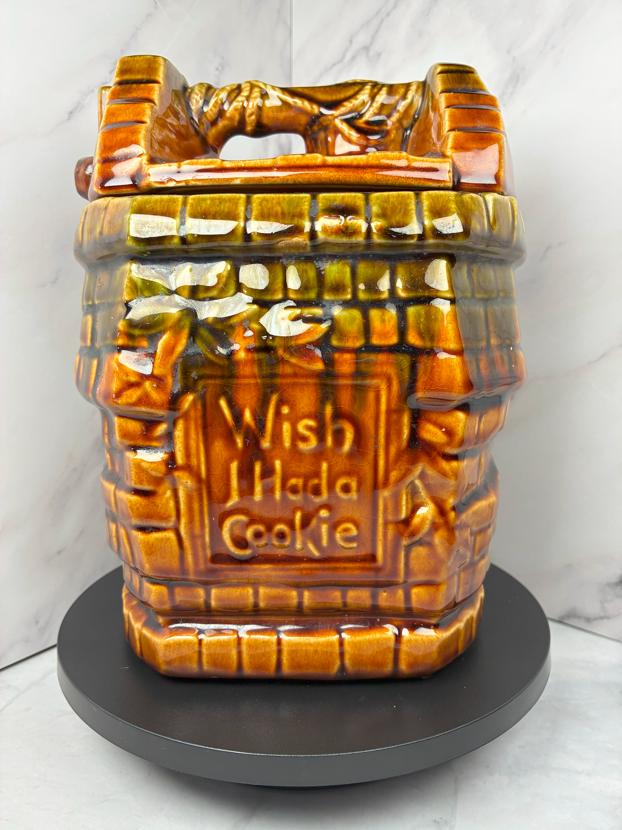 Vintage McCoy "Wish I Had a Cookie" Jar – Brown Drip Glaze Ceramic, 1960s