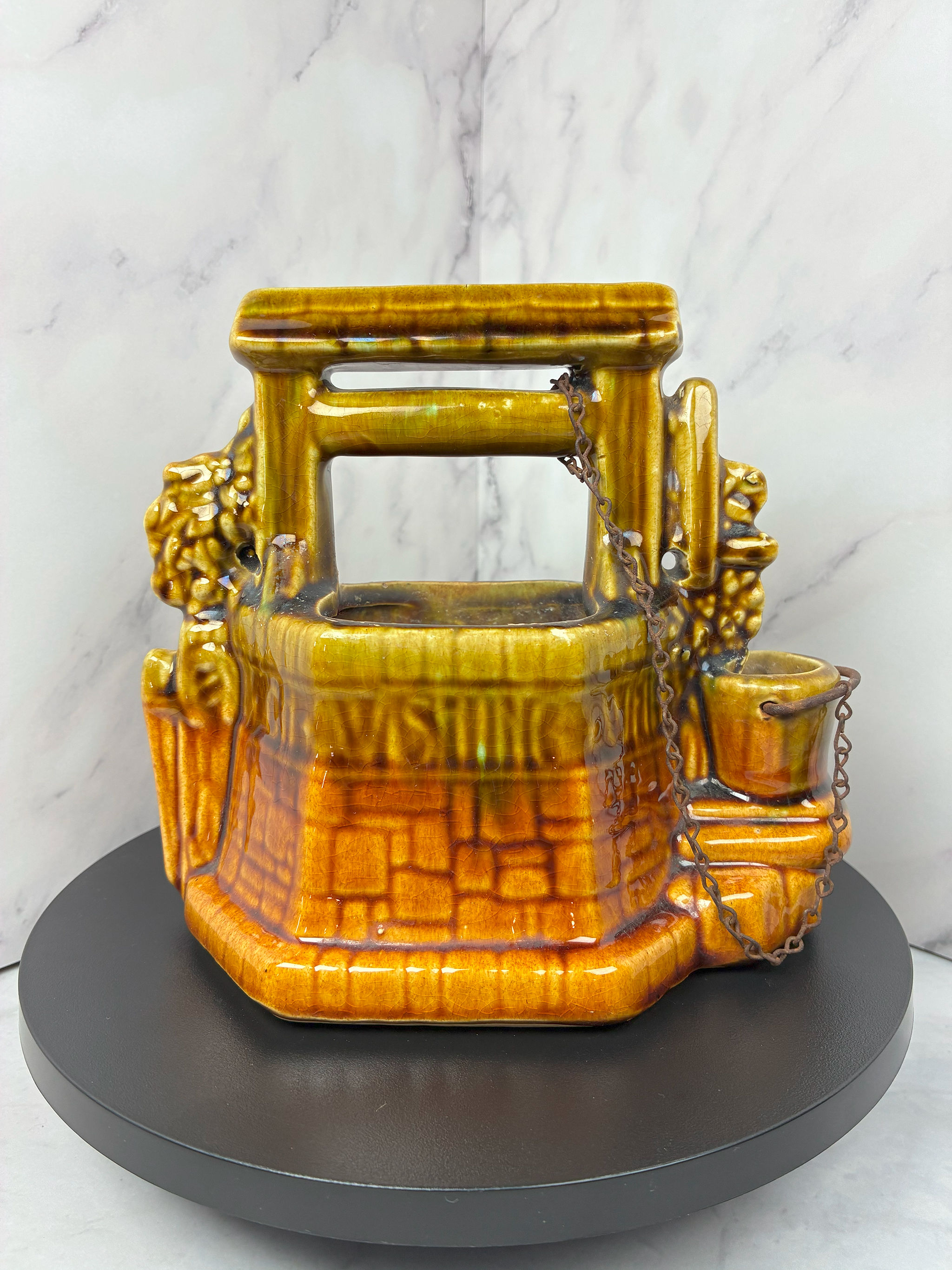 Vintage McCoy "Wishing Well" Planter – Brown Drip Glaze Ceramic, 1950s