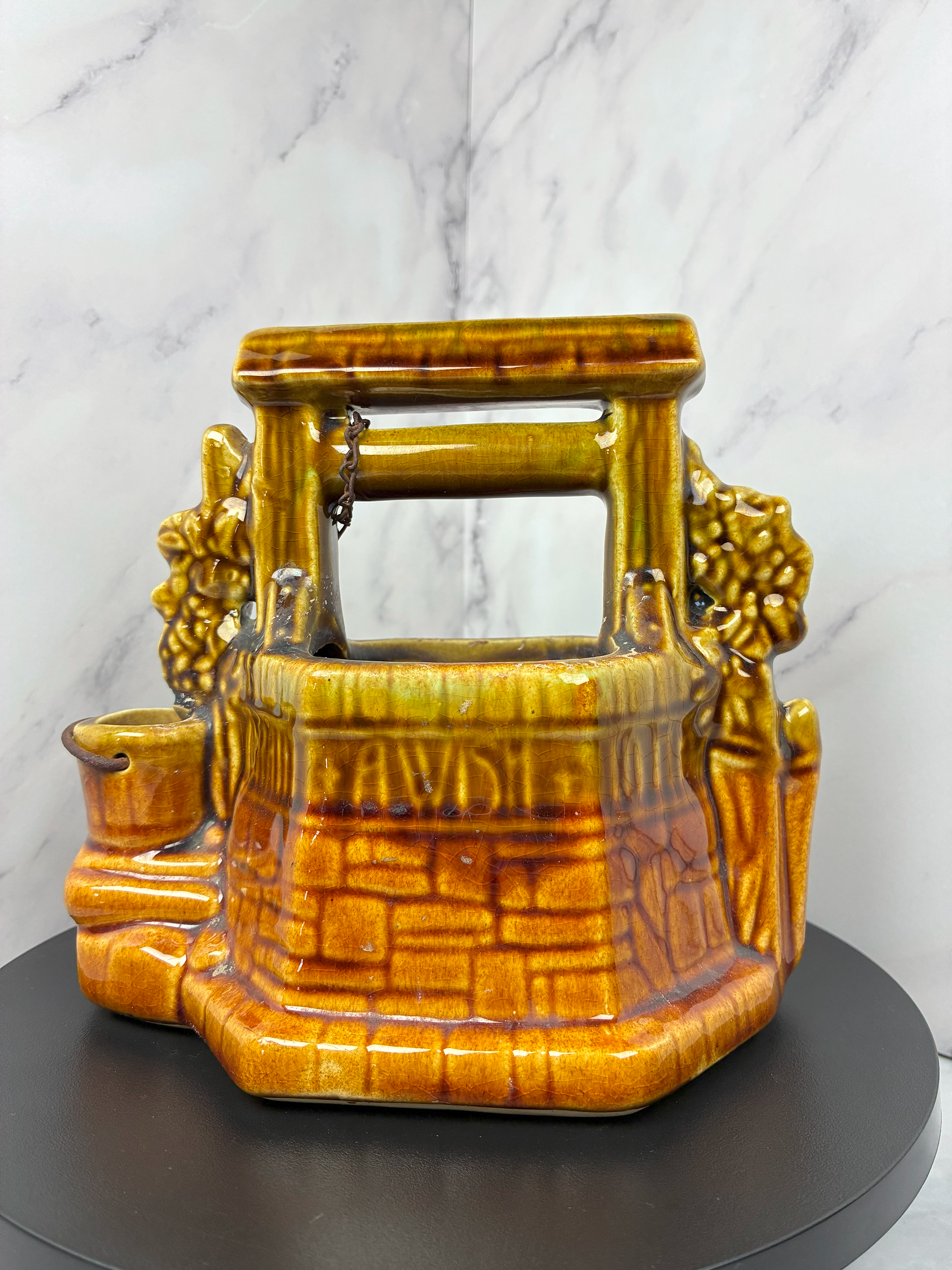 Vintage McCoy "Wishing Well" Planter – Brown Drip Glaze Ceramic, 1950s