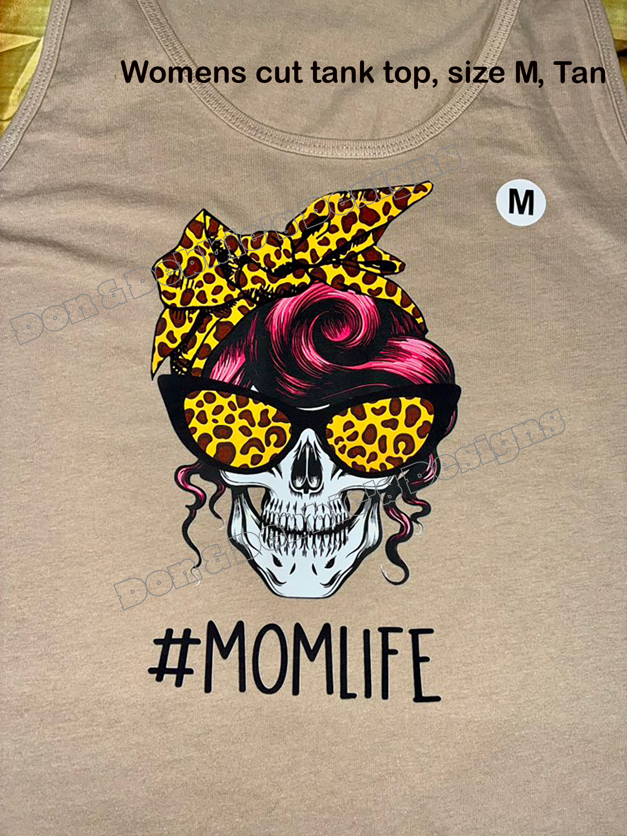 💀 #MomLife Skeleton Tank Top – Women's Cut, Size M (Tan) 🐆