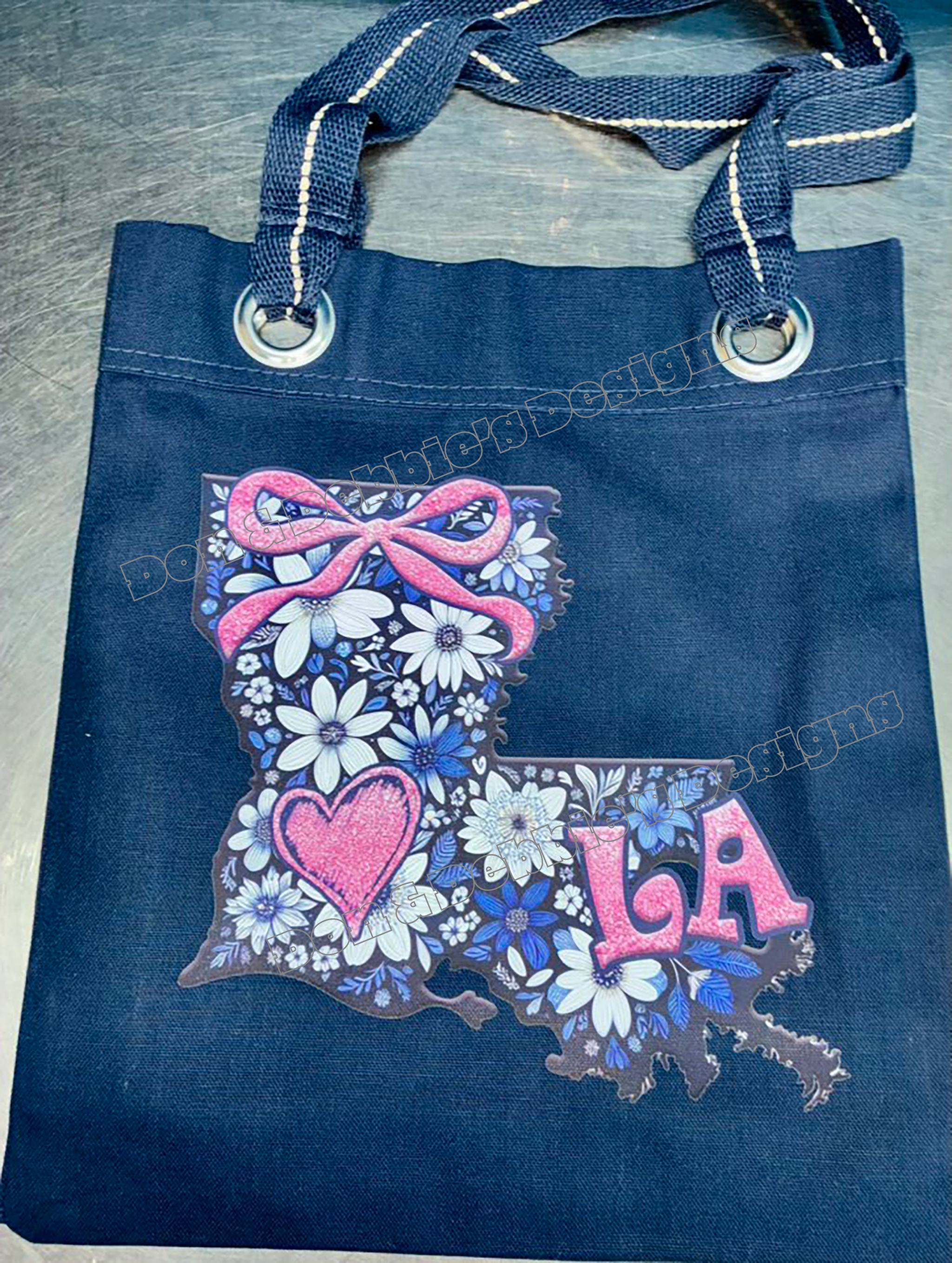 Navy Louisiana Floral Tote Bag