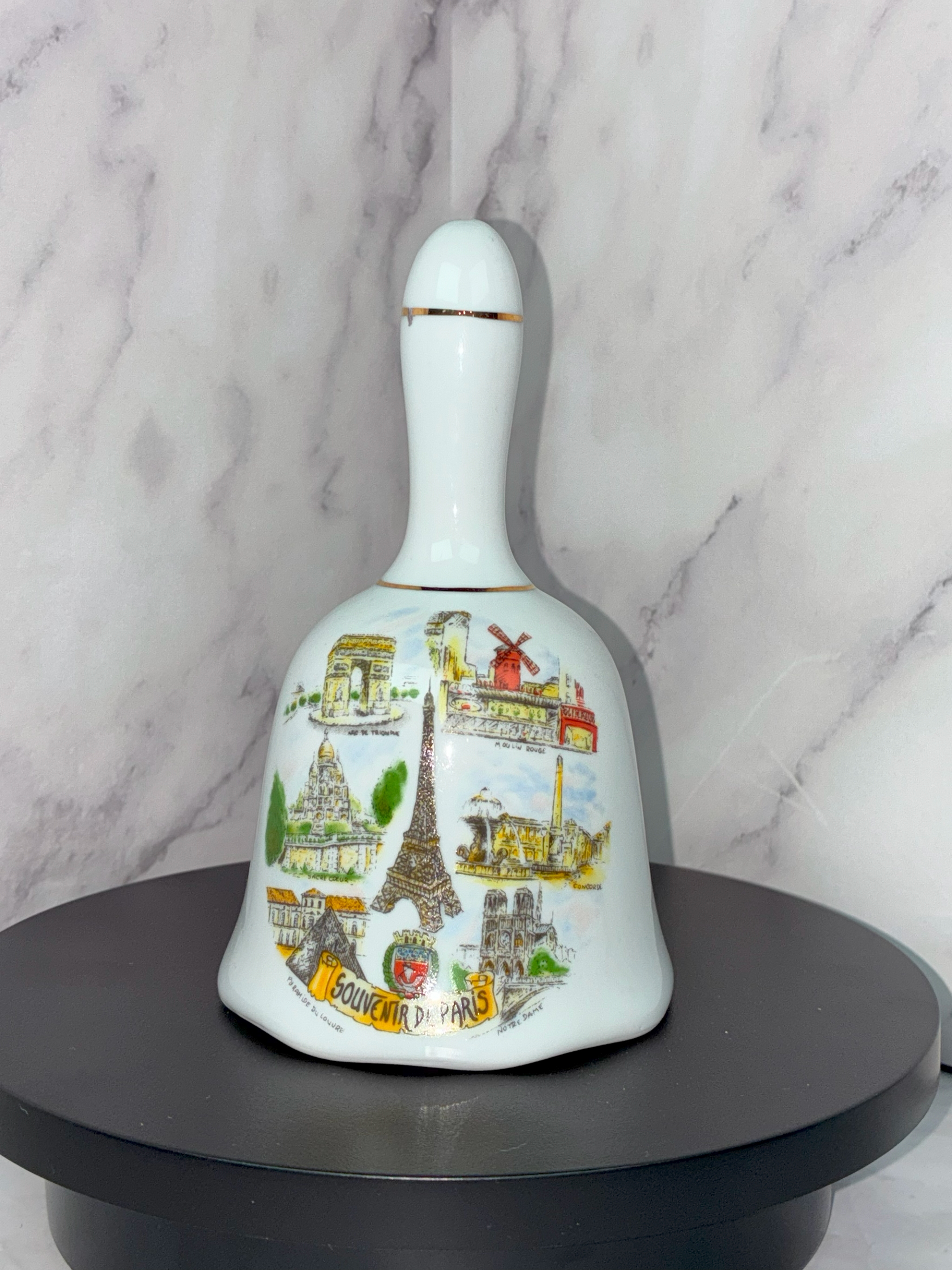 🗼 Vintage "Souvenir de Paris" Porcelain Bell – Iconic Landmarks Collectible (Circa 1970s-1980s) 🇫🇷