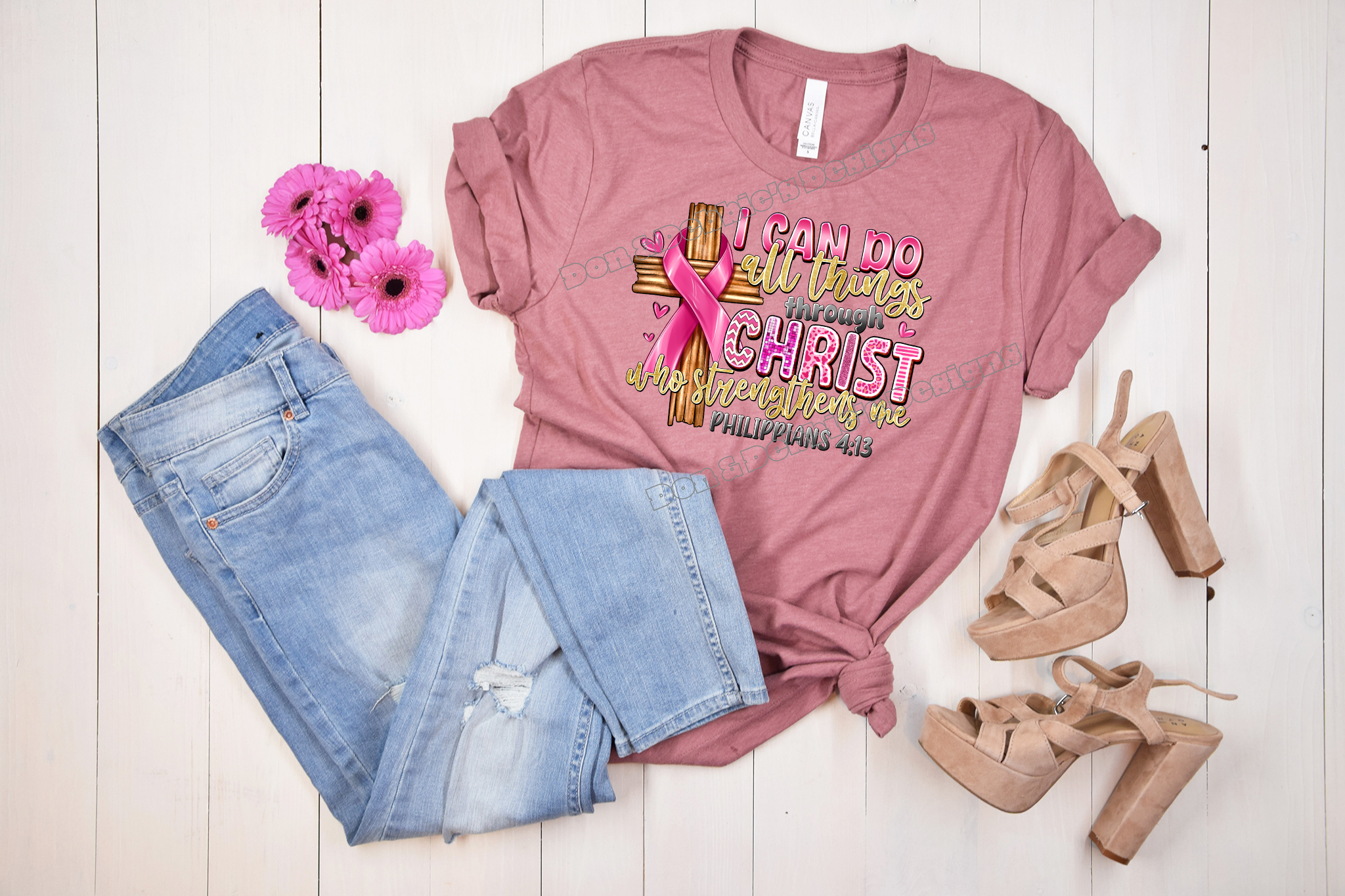 ✝️ Philippians 4:13 Breast Cancer Awareness T-Shirt 🎀