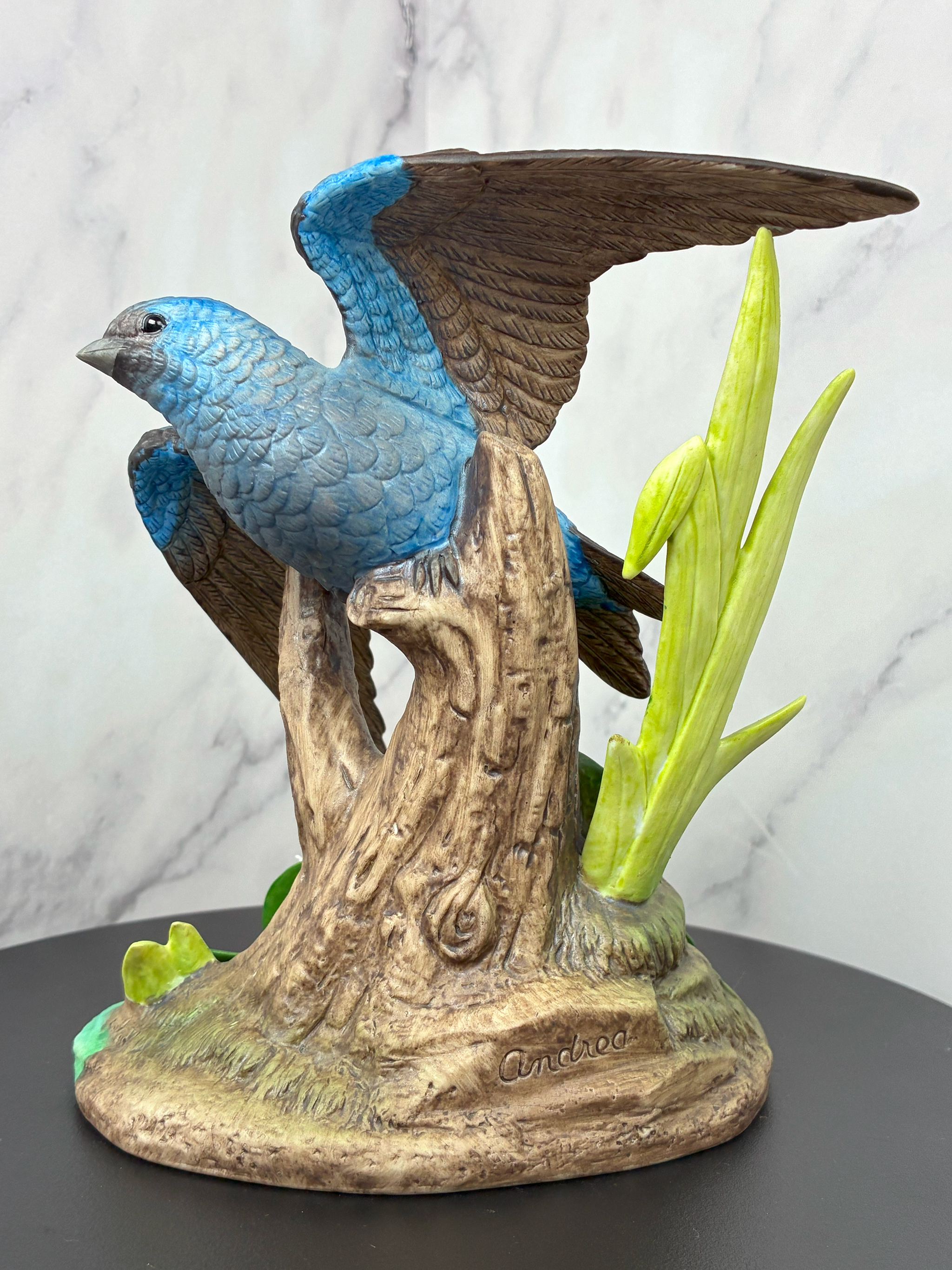 🕊️ Vintage 1992 Andrea by Sadek "Purple Martin with Water Lily" Figurine 🌸