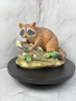 🦝 Vintage Raccoon Figurine on Log with Berries (c. 1980s) 🍃