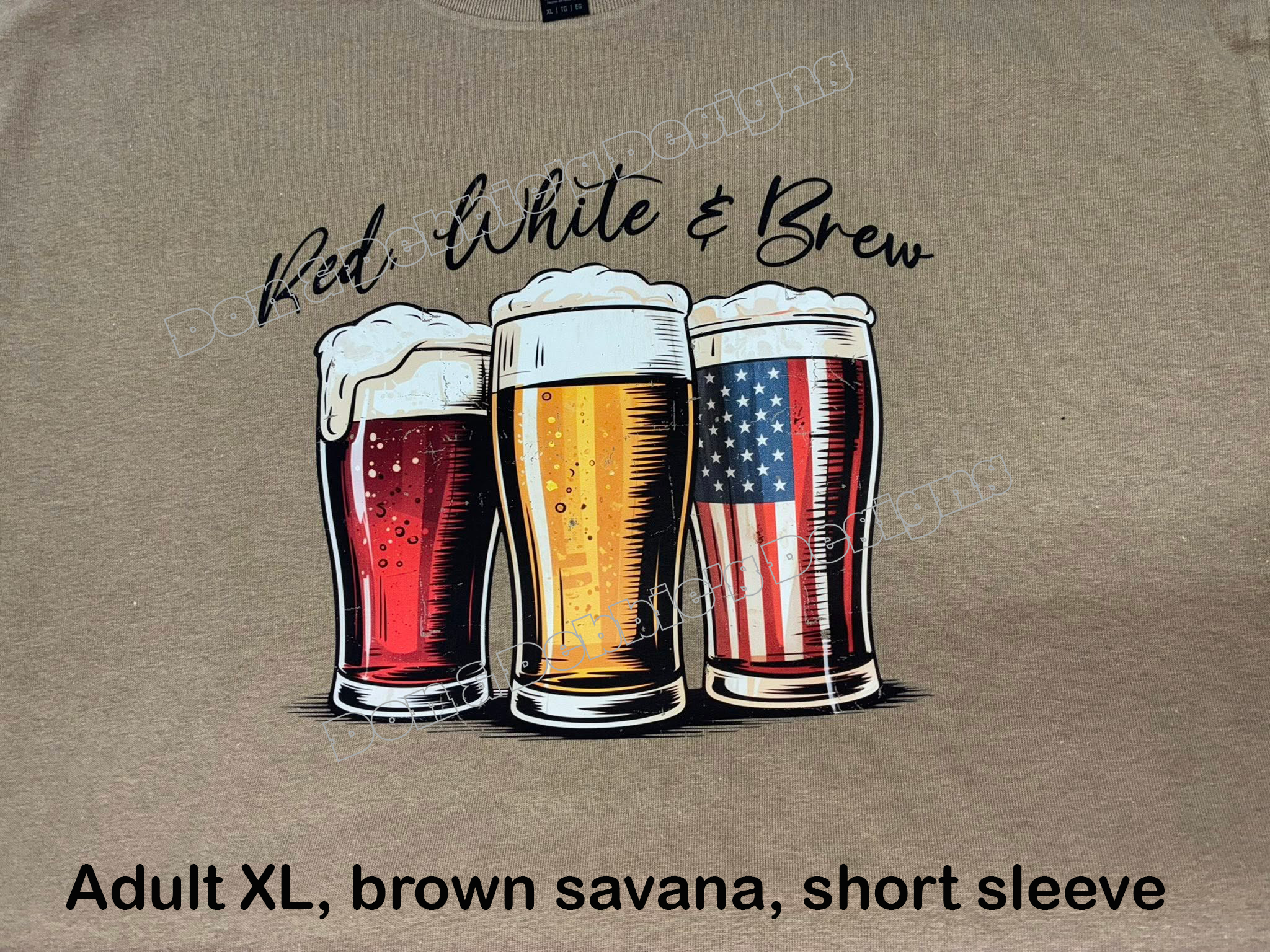 🍺 Red, White & Brew Tee – Adult XL (Brown Savana)