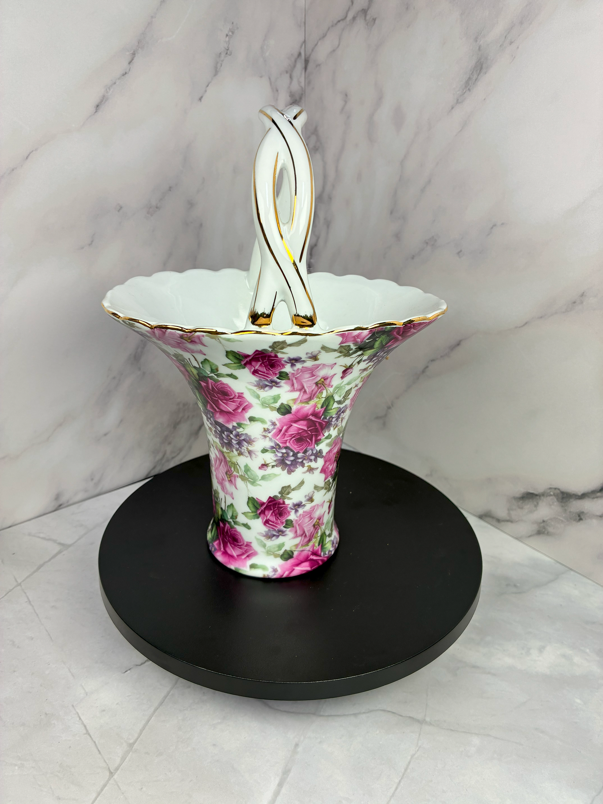 🌸 Vintage La Dolce Vita Sando Rose Collection Porcelain Basket 🌸