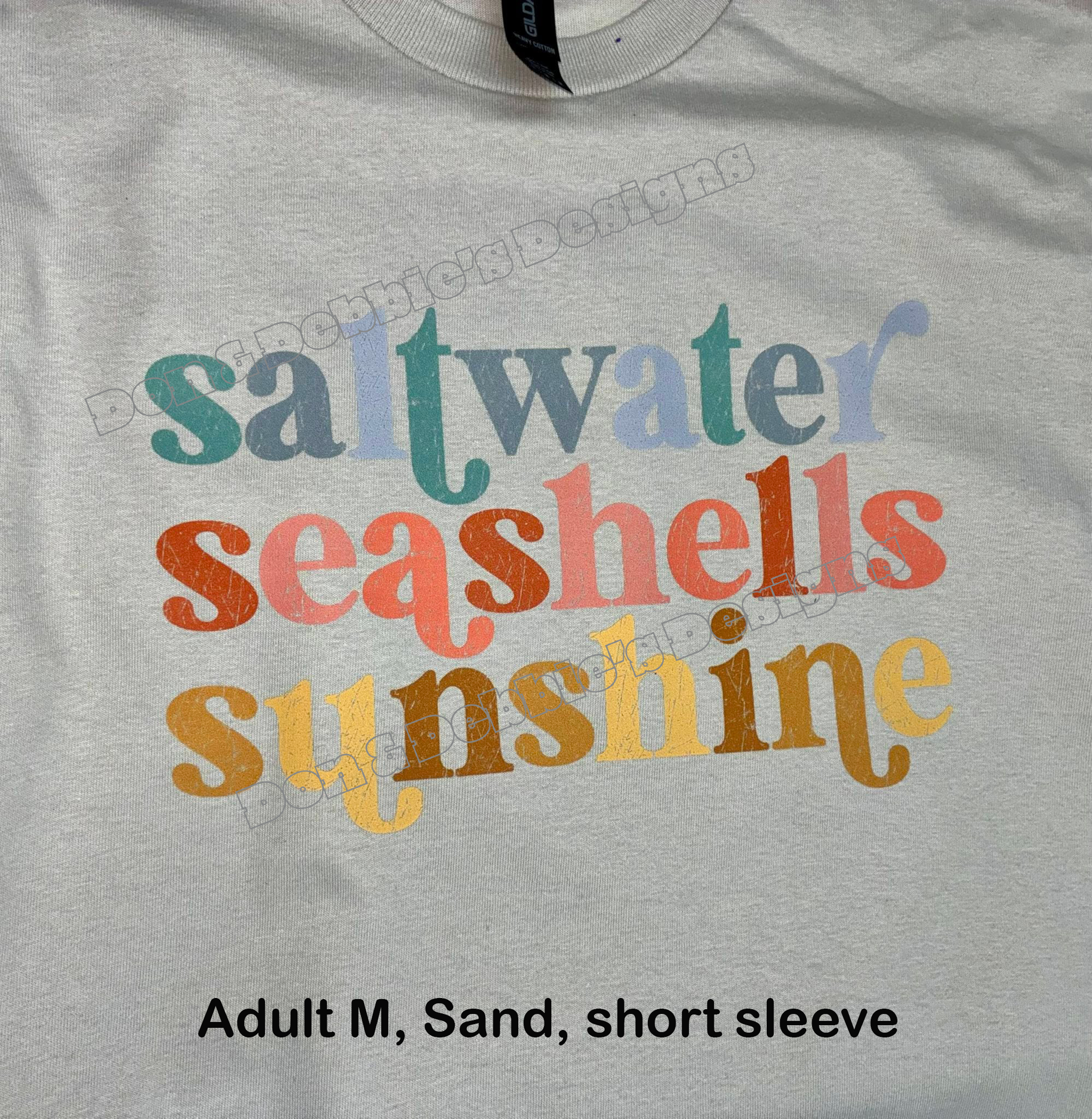 🌊 Saltwater, Seashells & Sunshine Tee – Adult M (Sand) ☀️🐚