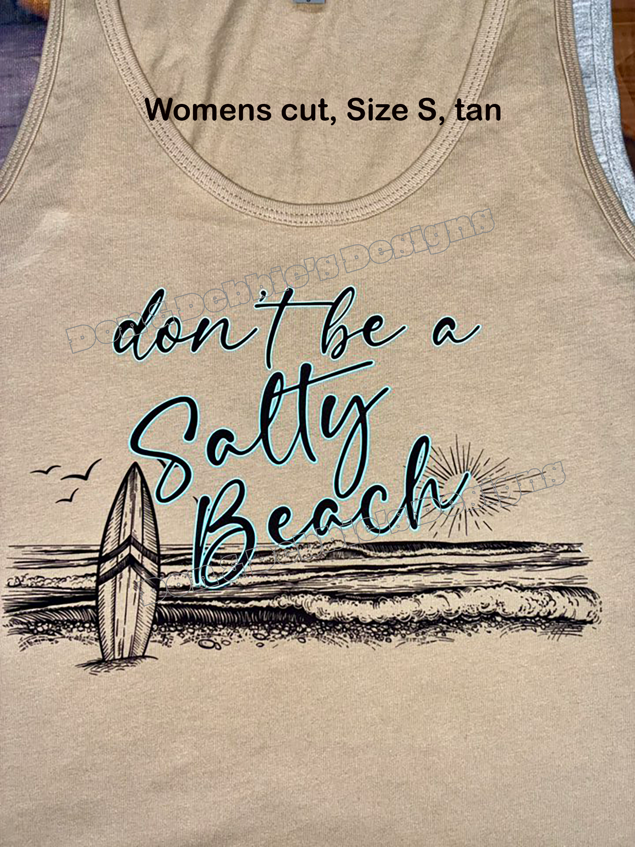 🌊 “Don’t Be a Salty Beach” Tank Top – Women's Cut, Size S (Tan) 🏄‍♀️