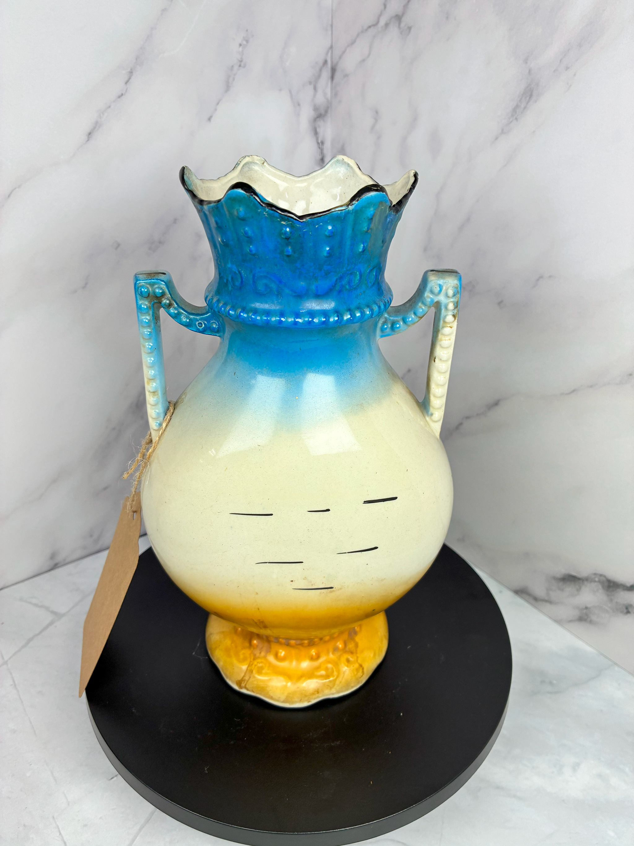 🏺 Antique Sandon Pottery Vase – Hand-Painted Desert Scene (Early 20th Century) 🏺(crack in rim)