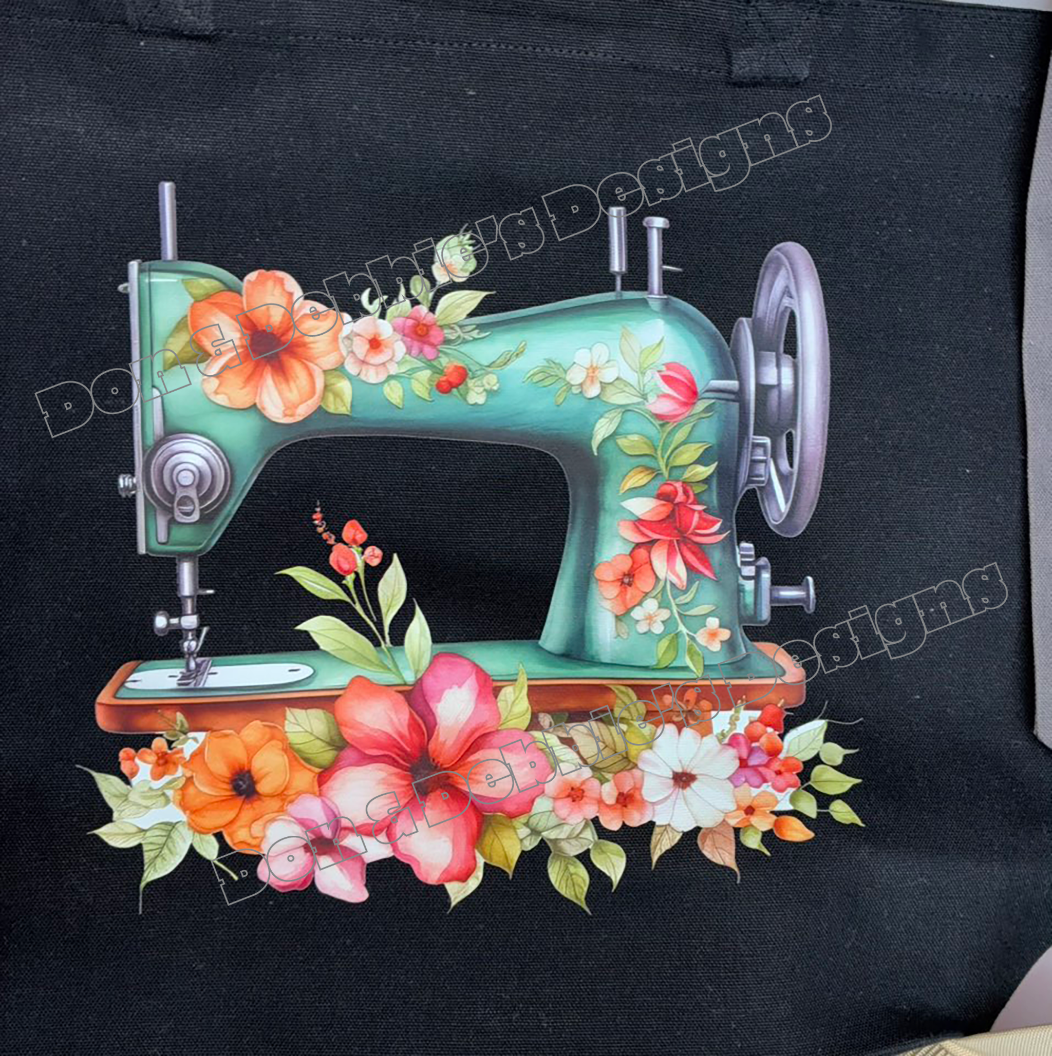Vintage Floral Sewing Machine Jumbo Tote Bag