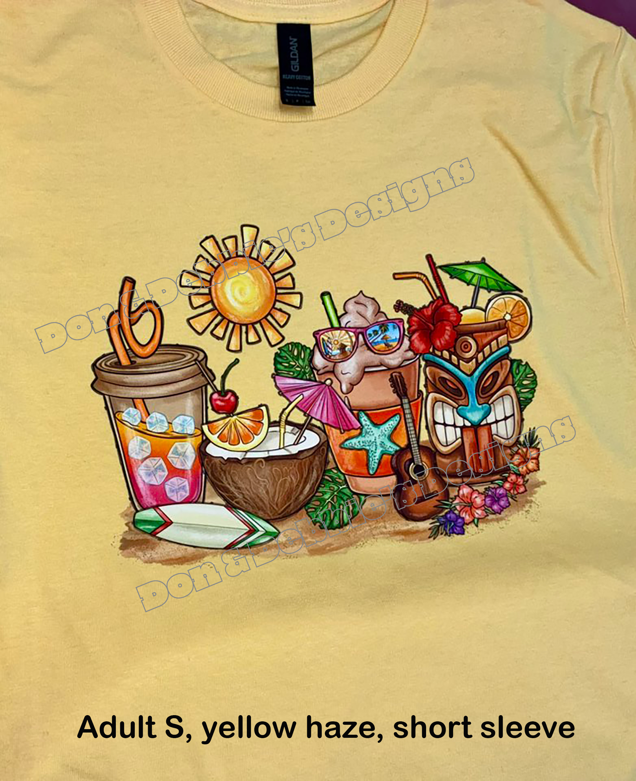 🍹 Summer Party Drinks Tee – Adult S (Yellow Haze) 🌞🌴