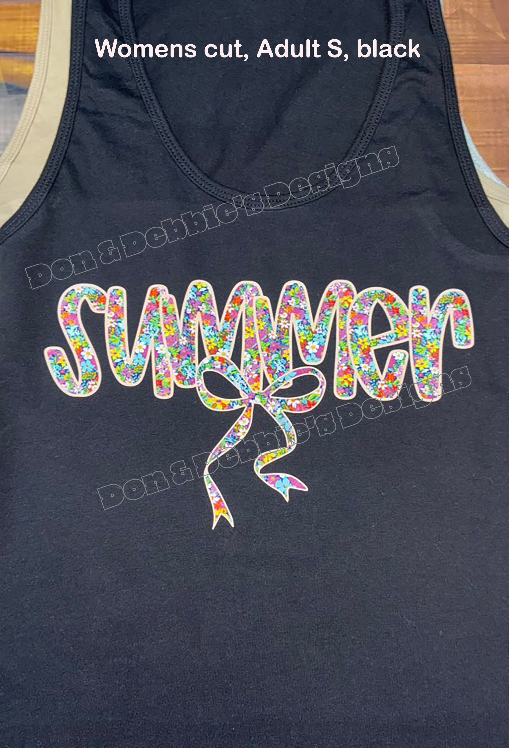 🌸 “SUMMER” Floral Bow Tank Top – Women's Cut, Adult Small (Black) ☀️