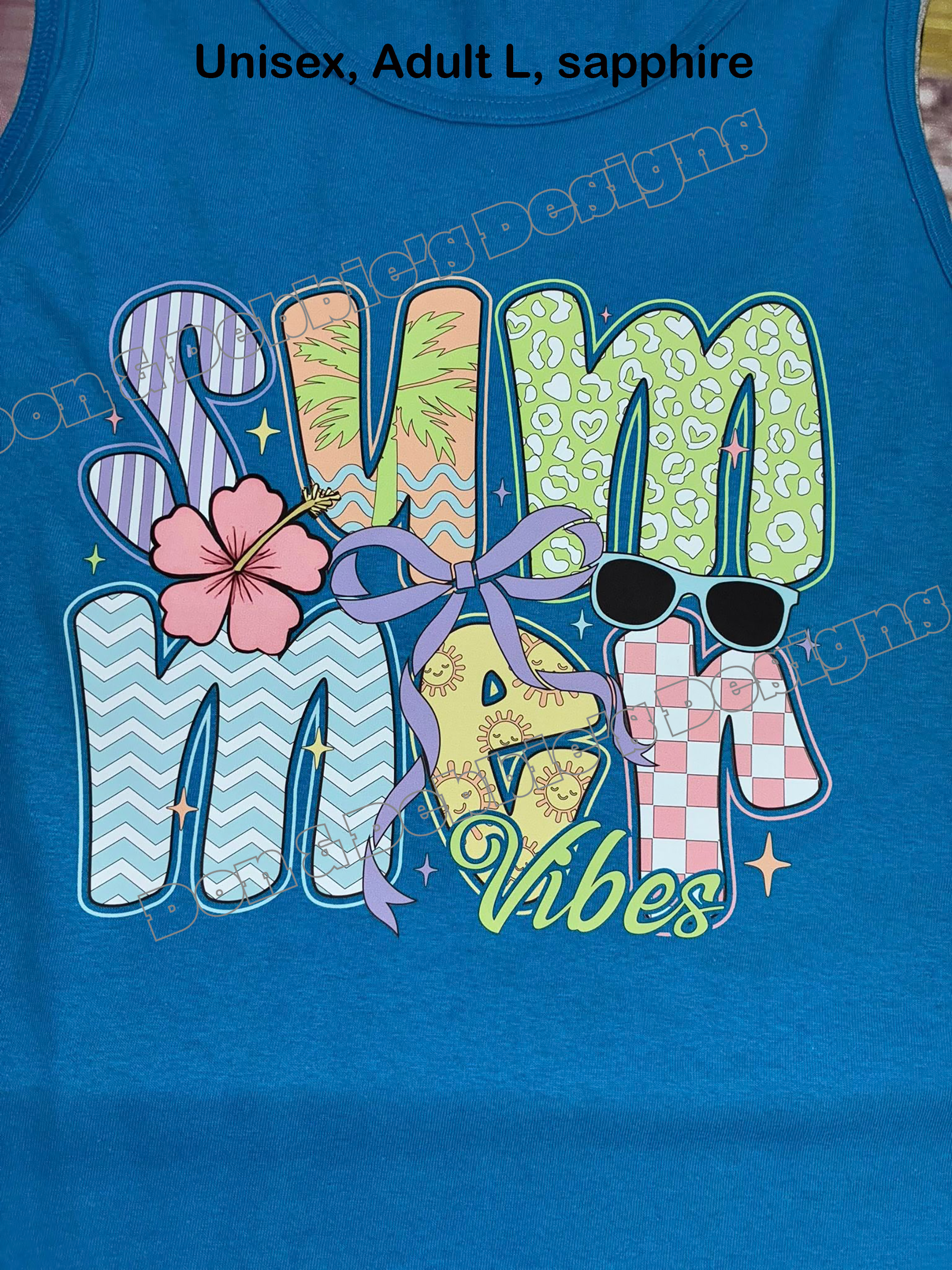 🌞 “Summer Vibes” Patterned Tank Top – Unisex, Adult Large (Sapphire) 🌺