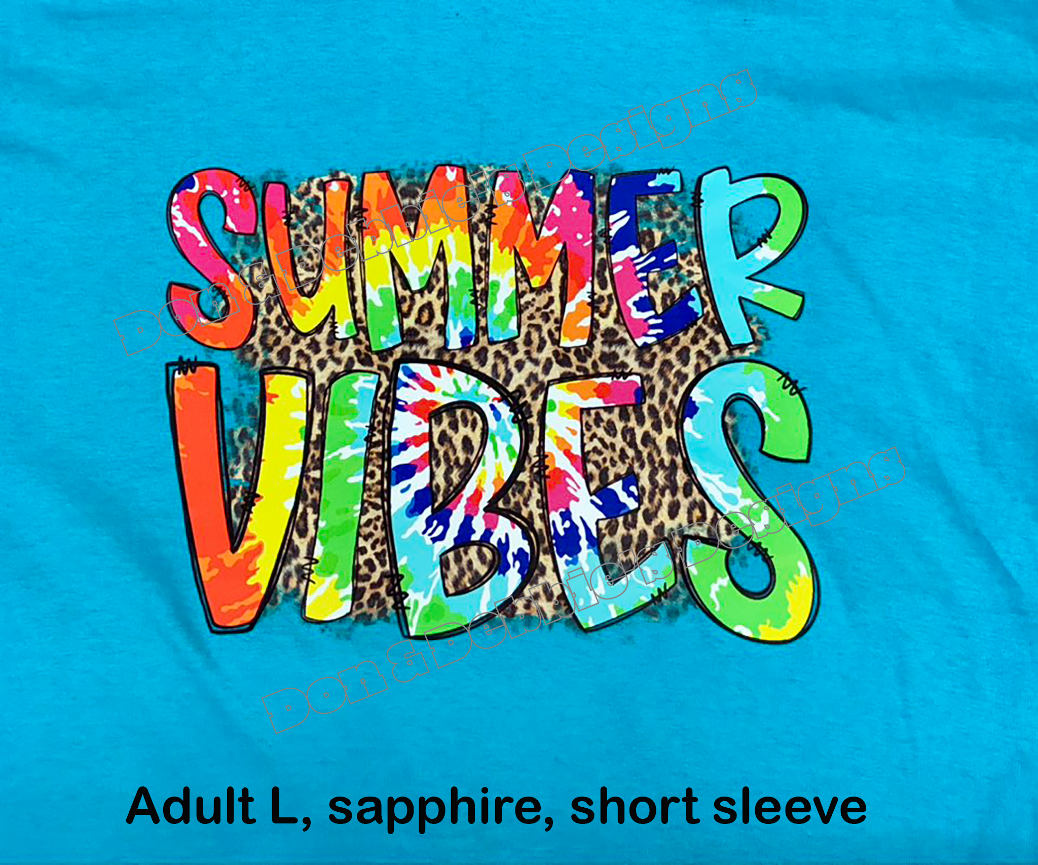 🌈 Summer Vibes Leopard Tee – Adult L (Sapphire) 🐆☀️