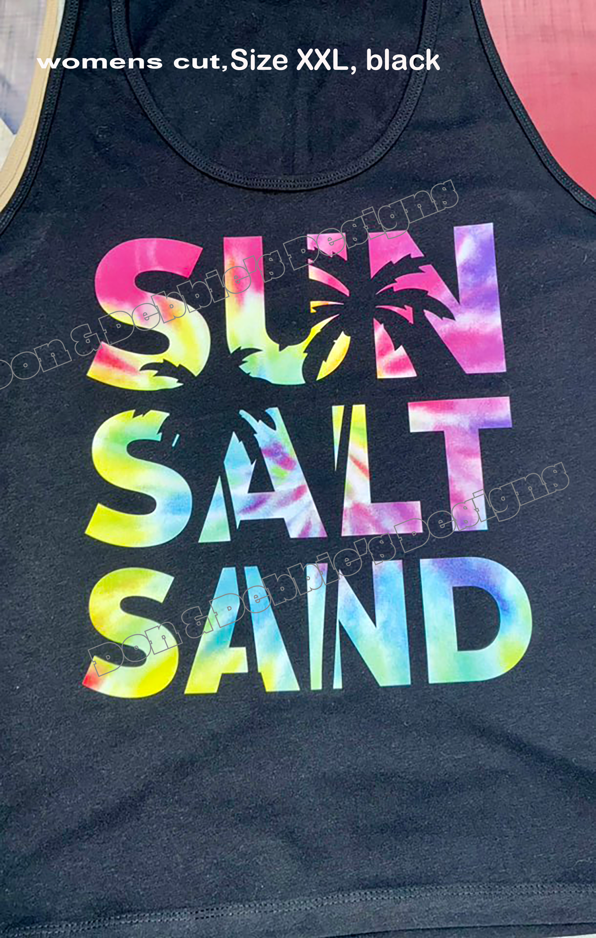 🌴 “Sun Salt Sand” Tie-Dye Tank Top – Size XXL, Black ☀️