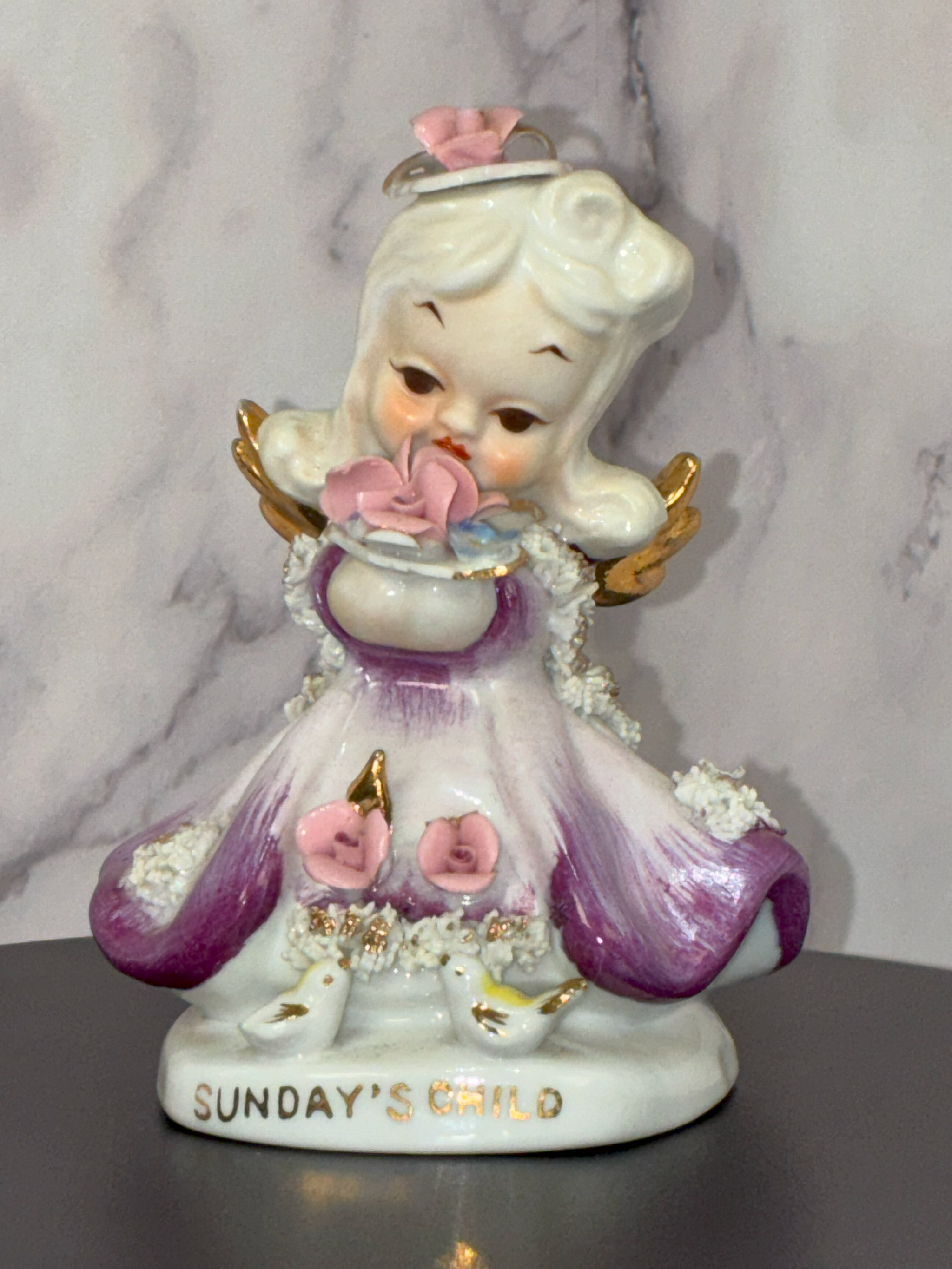 💜 Vintage "Sunday’s Child" Figurine – Lefton, c. 1950s ✨