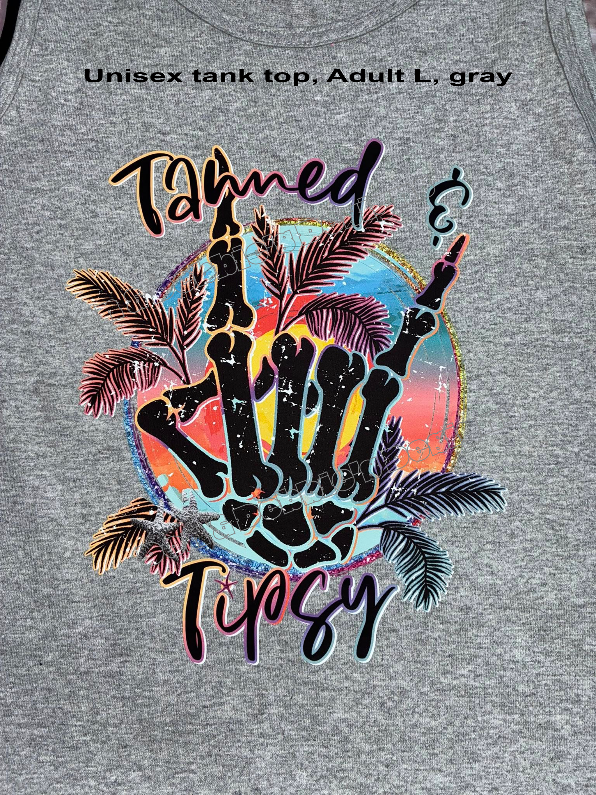 🍹 “Tanned & Tipsy” Skeleton Hand Tank Top – Gray Summer Vibes 🌴