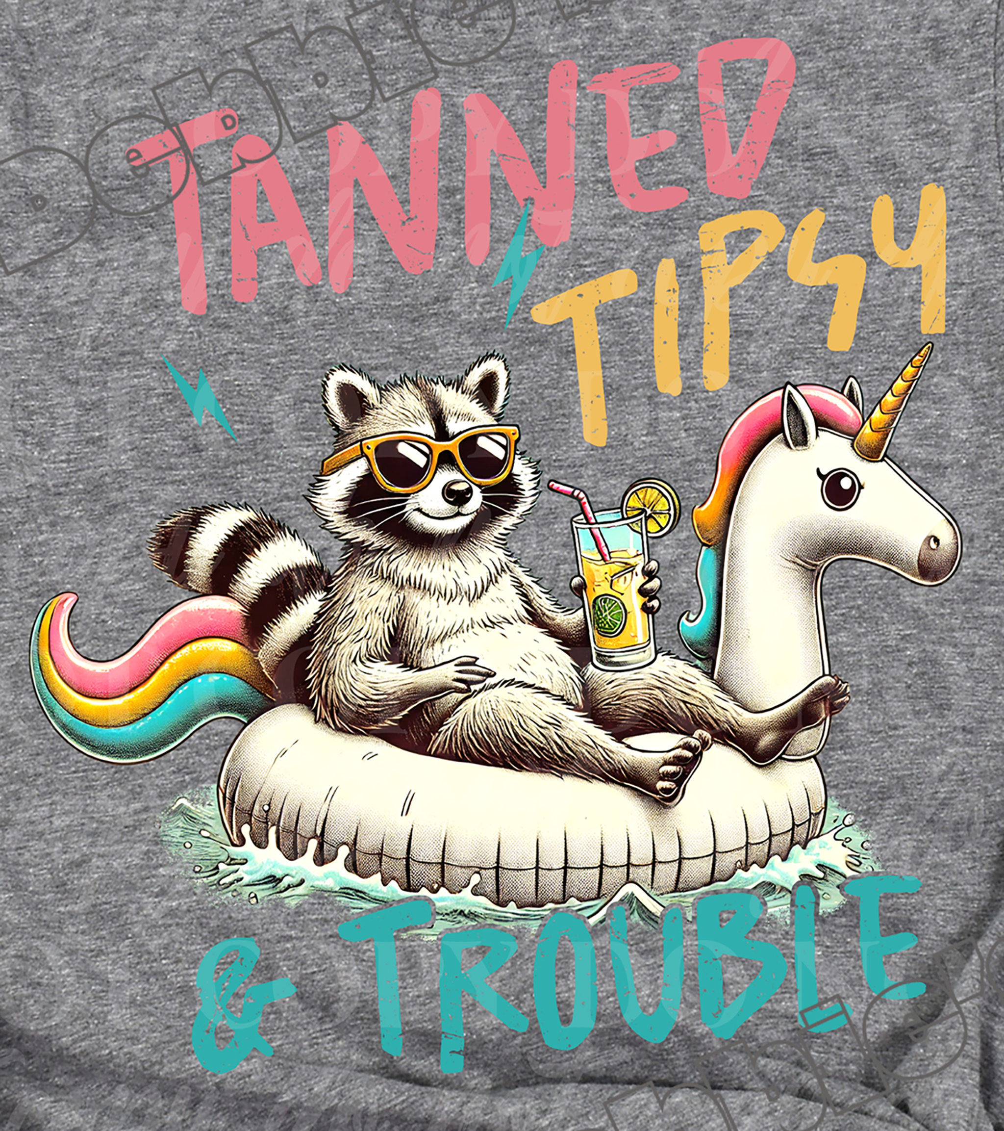 🍹 Tanned, Tipsy & Trouble – Fun Summer Raccoon DTF Design! 🌞